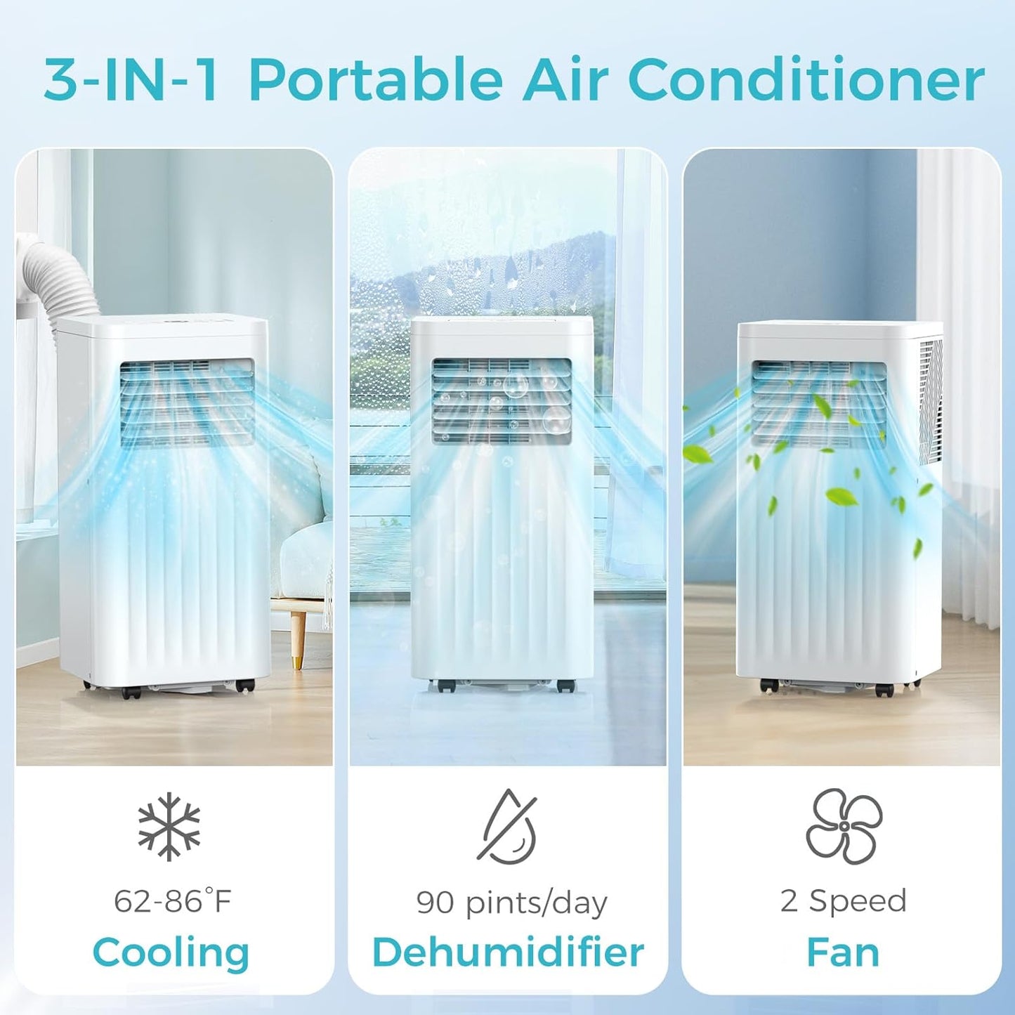 Portable Air Conditioners, 10000 BTU Portable AC Unit with Dehumidifier & Fan, 24H On/Off Timer, Up to 450 Sq.Ft, Quiet Air Conditioner Portable for Room, Window Mount Kit & Remote Control
