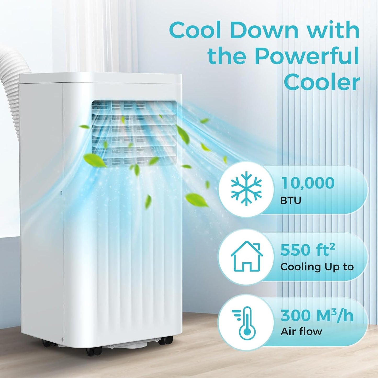 Portable Air Conditioners, 10000 BTU Portable AC Unit with Dehumidifier & Fan, 24H On/Off Timer, Up to 450 Sq.Ft, Quiet Air Conditioner Portable for Room, Window Mount Kit & Remote Control