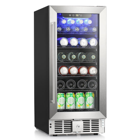 Cowsar 15inch Wine Fridge Beverage Refrigerator 2.9 Cu.Ft. Freestanding or Under Counter Cooler Stainless Steel Beer Fridge Mini ETL Approved