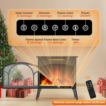 24" Electric Fireplace Stove 500W/1500W Crystal
