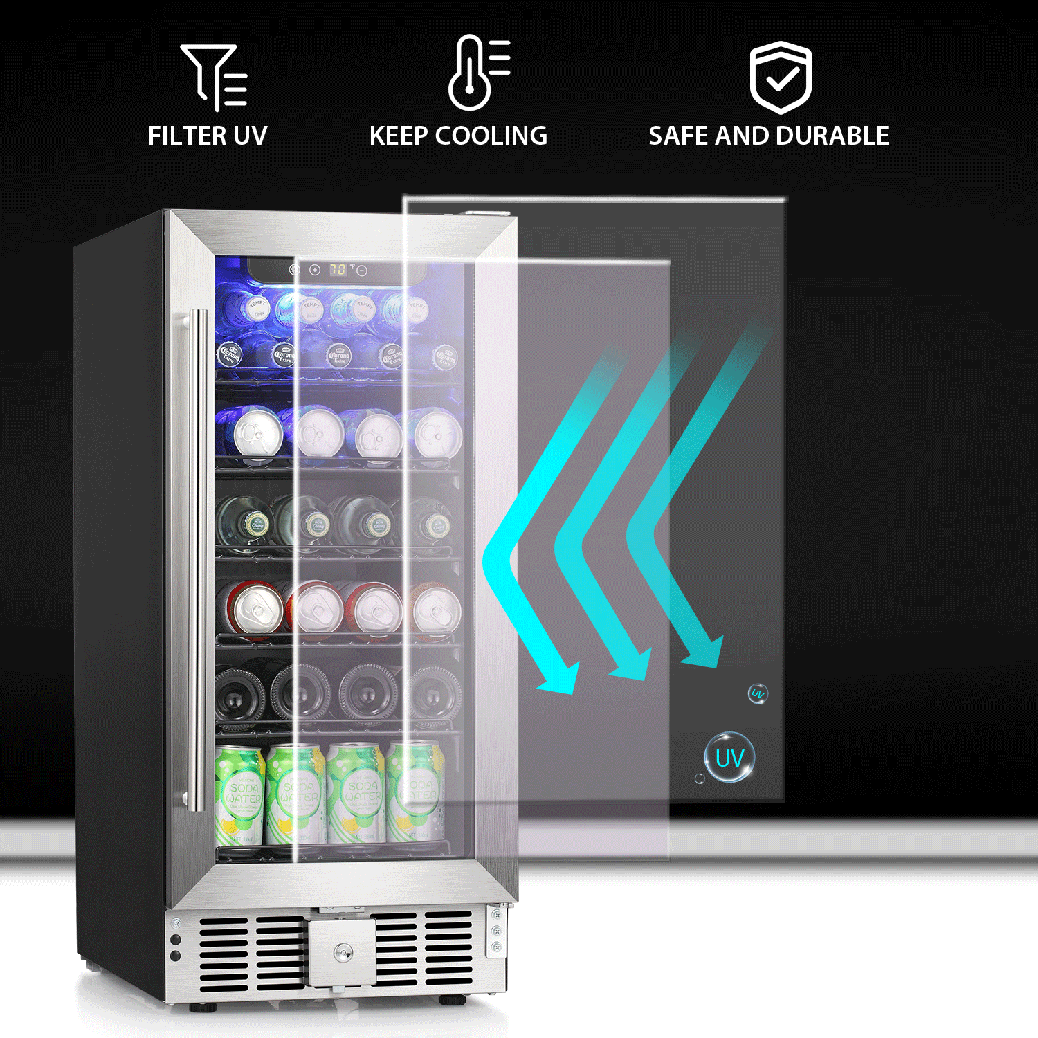 Cowsar 15inch  Wine Fridge Beverage Refrigerator 2.9 Cu.Ft. Freestanding or Under Counter Cooler Stainless Steel Beer Fridge Mini ETL Approved