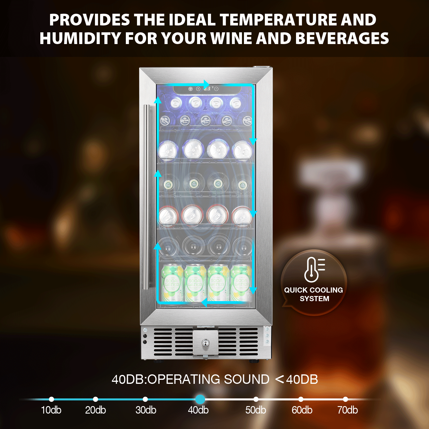 Cowsar 15inch  Wine Fridge Beverage Refrigerator 2.9 Cu.Ft. Freestanding or Under Counter Cooler Stainless Steel Beer Fridge Mini ETL Approved