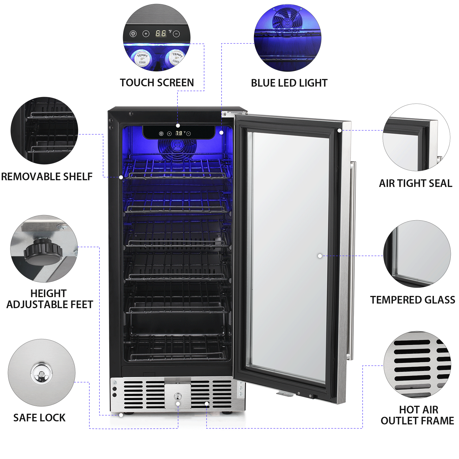 Cowsar 15inch  Wine Fridge Beverage Refrigerator 2.9 Cu.Ft. Freestanding or Under Counter Cooler Stainless Steel Beer Fridge Mini ETL Approved