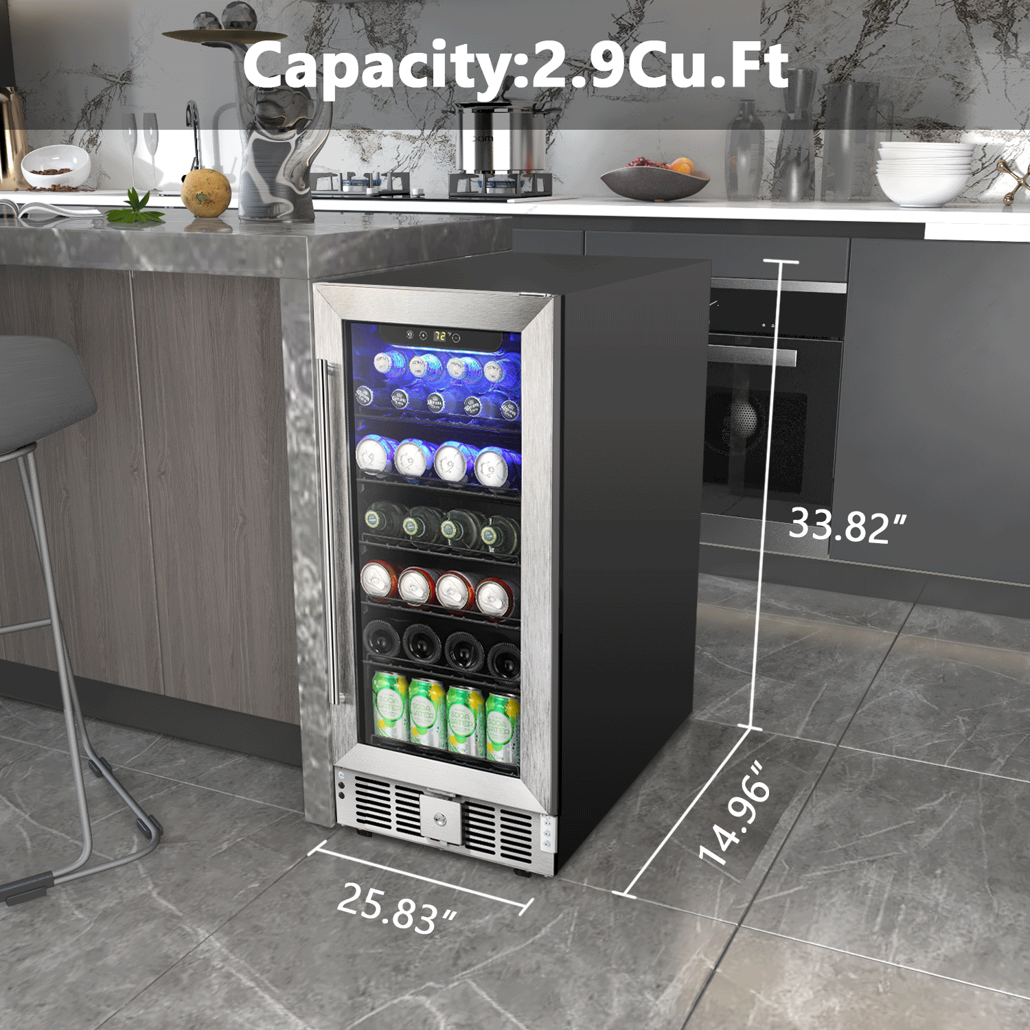 Cowsar 15inch  Wine Fridge Beverage Refrigerator 2.9 Cu.Ft. Freestanding or Under Counter Cooler Stainless Steel Beer Fridge Mini ETL Approved