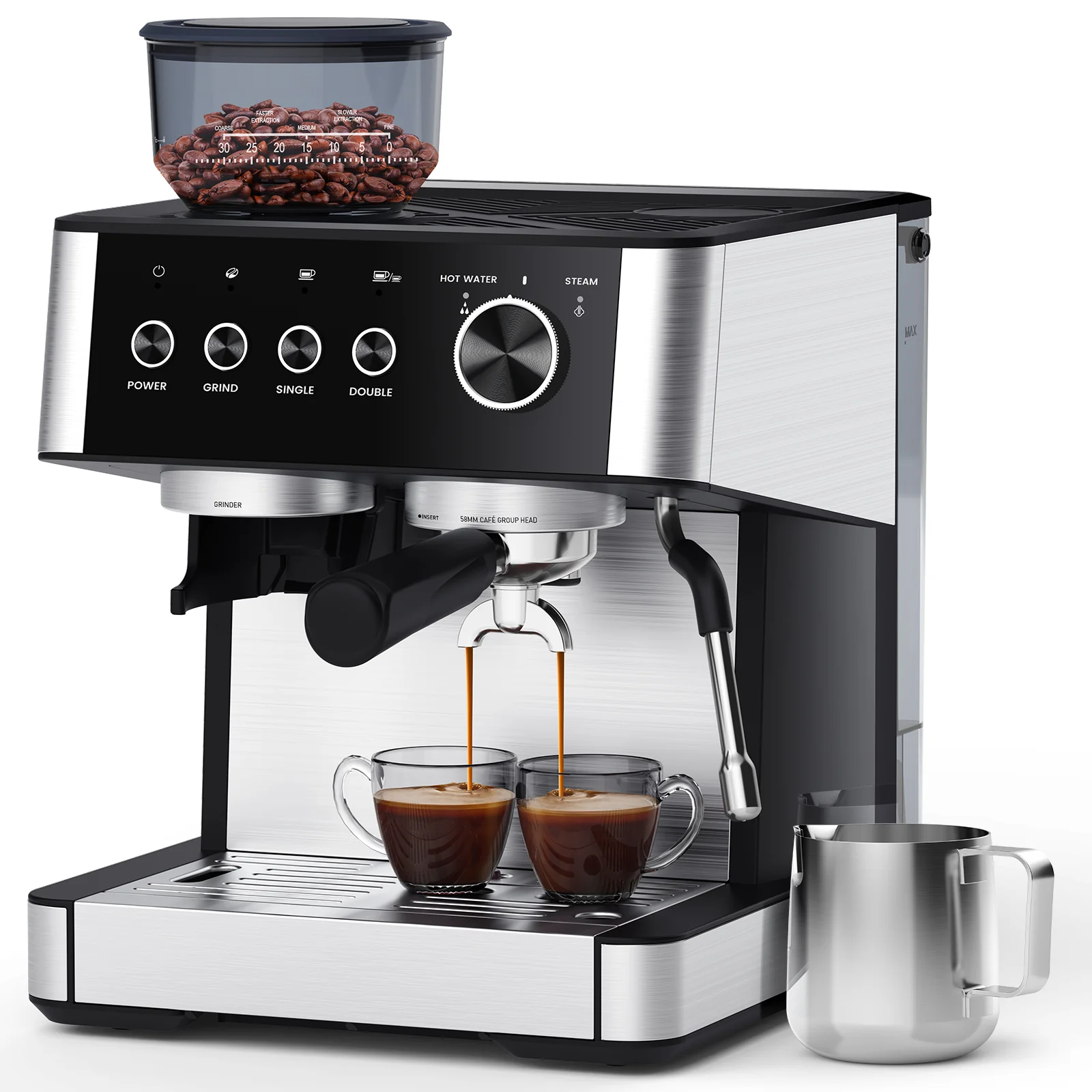 Cowsar 20-Bar Commercial Espresso Machine with Grinder