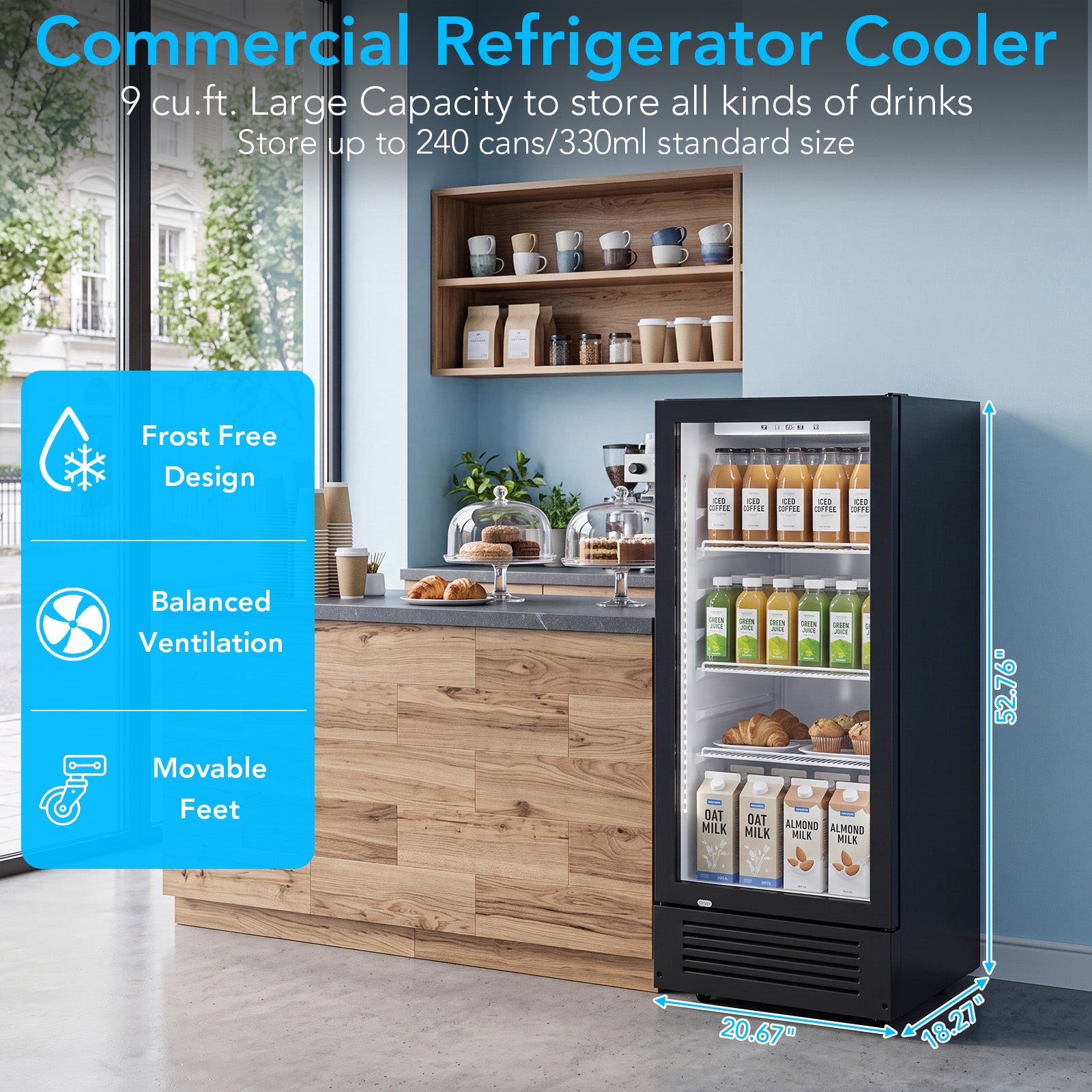 COWSAR 6 Cu. Ft. Beverage Cooler with Double-Layer Glass Door & Swivel Casters