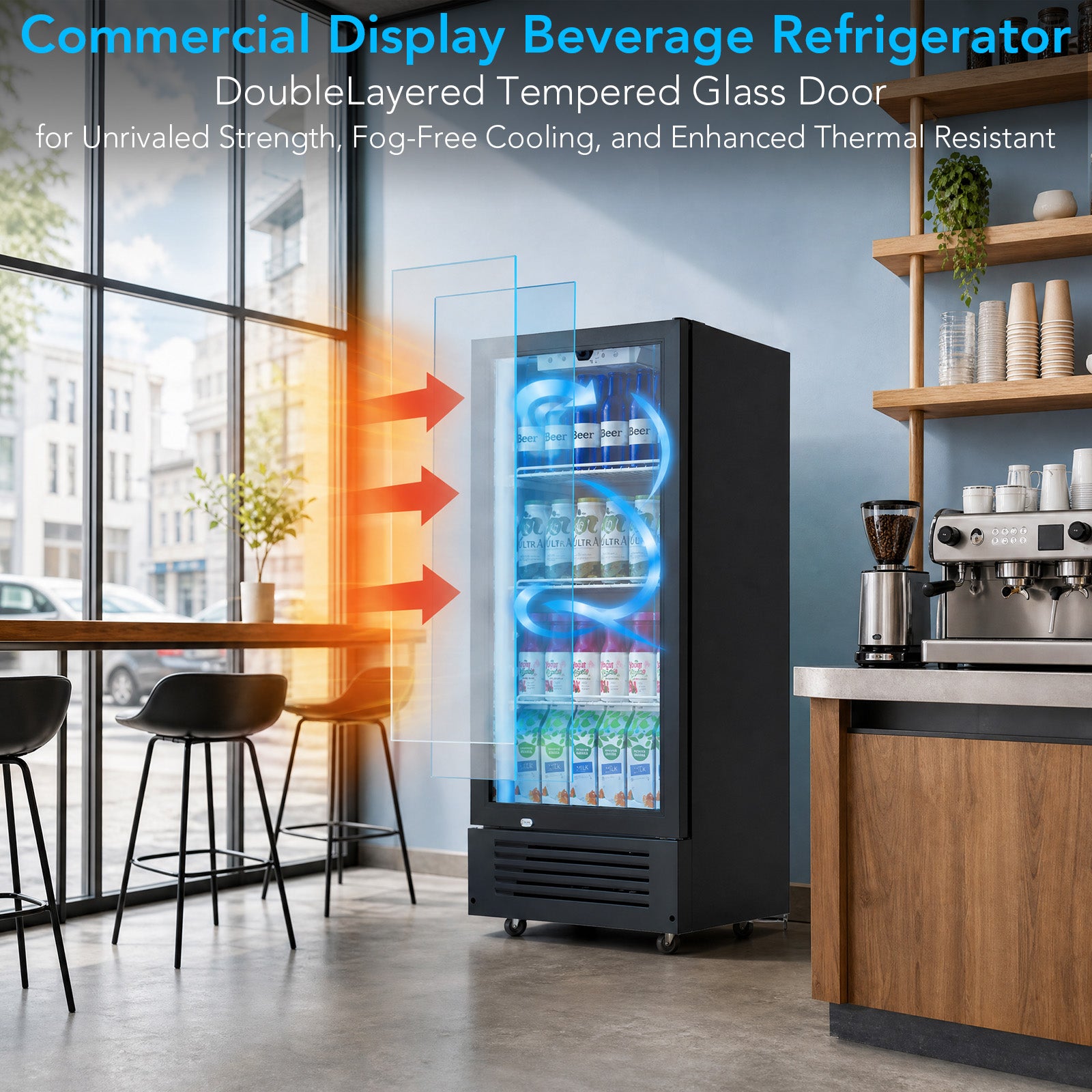 COWSAR 6 Cu. Ft. Beverage Cooler with Double-Layer Glass Door & Swivel Casters