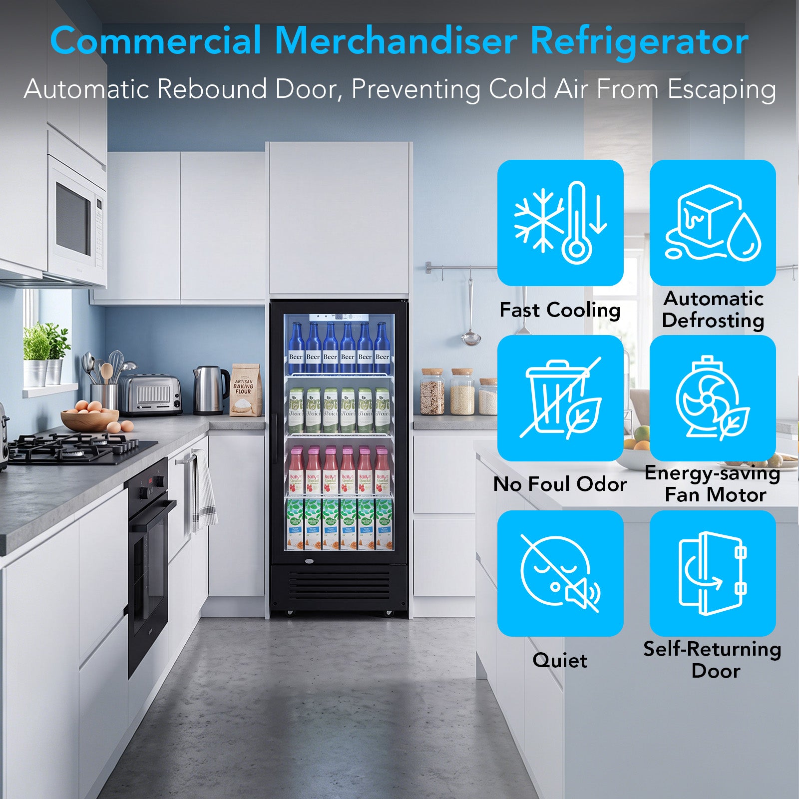 COWSAR 6 Cu. Ft. Beverage Cooler with Double-Layer Glass Door & Swivel Casters