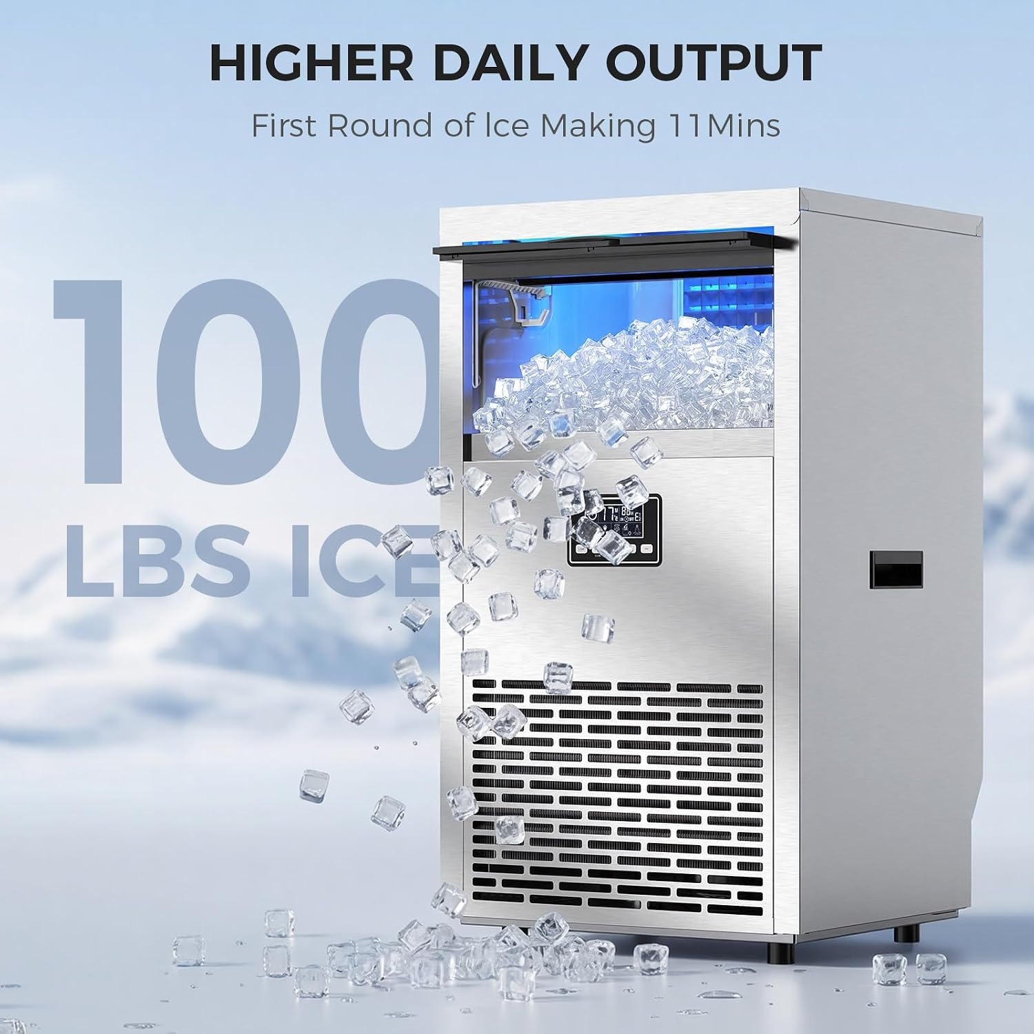 COWSAR Commercial Ice Maker Machine – 100LBS Daily Output, 29LBS Storage & Auto Self-Cleaning