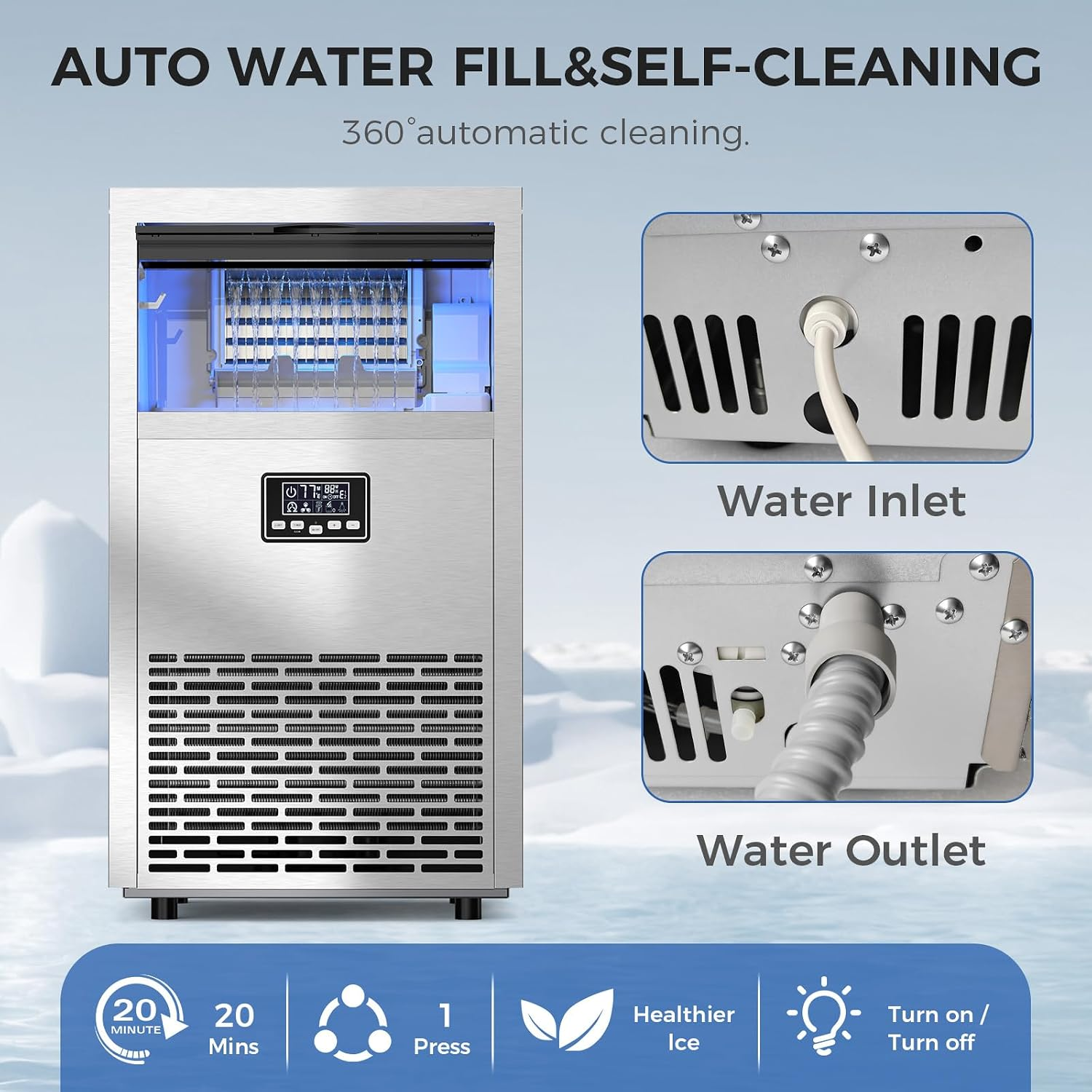COWSAR Commercial Ice Maker Machine – 100LBS Daily Output, 29LBS Storage & Auto Self-Cleaning