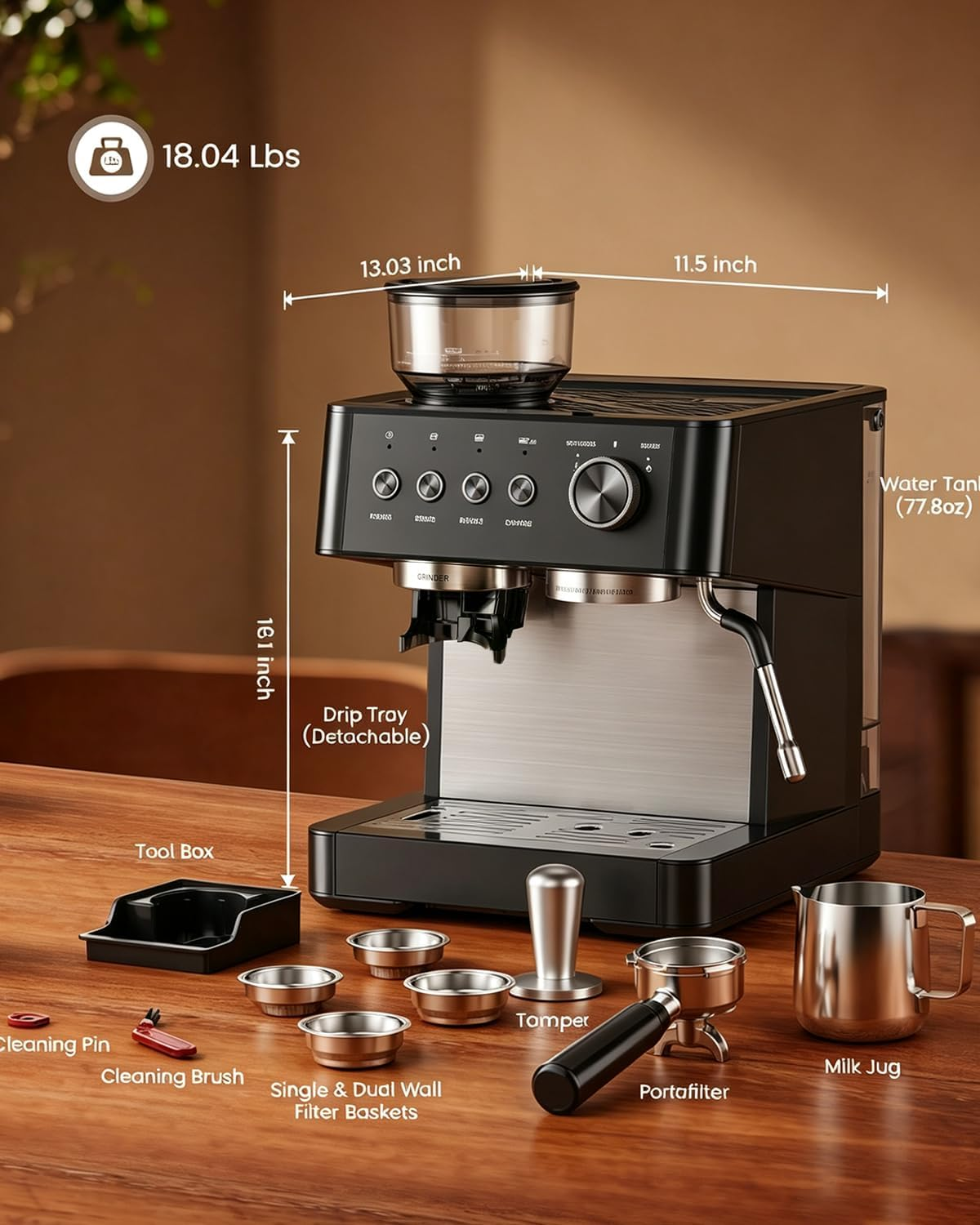 COWSAR 20-Bar Commercial Espresso Machine with Grinder