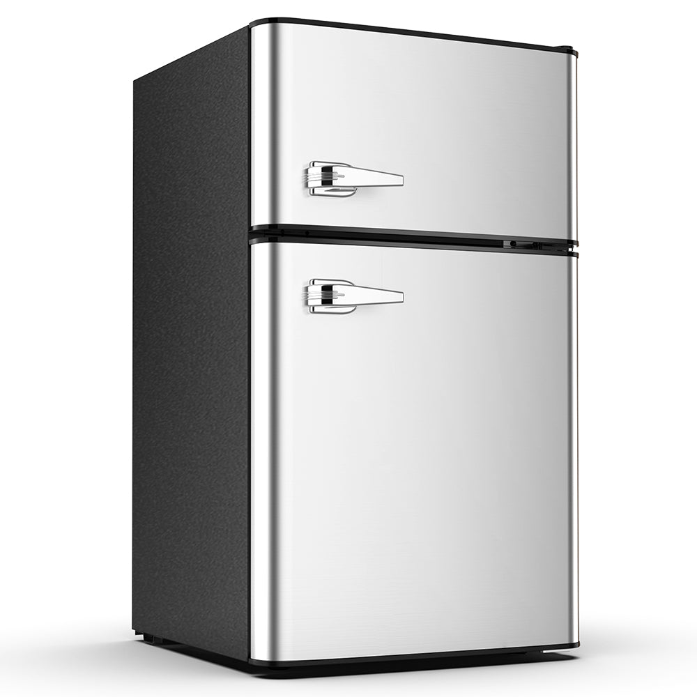 19.69 in. 3.2 cu. ft. 2-Door Retro Mini-Refrigerator in Black with Compact Freezer Low Noise Defrost Cowsar