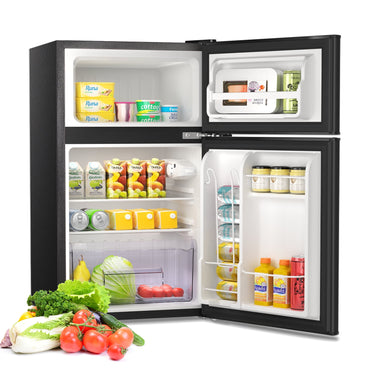 19.69 in. 3.2 cu. ft. 2-Door Retro Mini-Refrigerator in Black with Compact Freezer Low Noise Defrost Cowsar