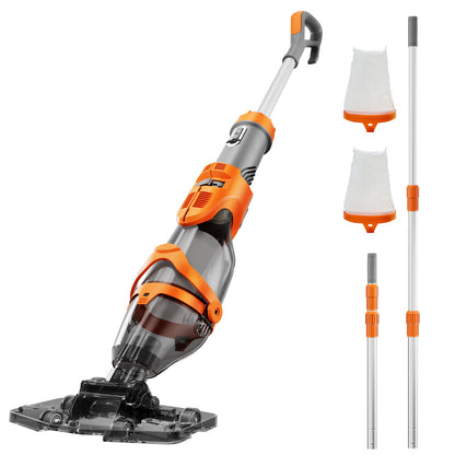 COWSAR Pool Vacuum for Above Ground Pool, New VortexForce™ Technology - 19.5 GPM/50kPa Dual-Mode Powerful Suction, 13.4" Wider Head & 70.9" Telescopic Pole, 1H Runtime,for Above/Inground Pools, Blue
