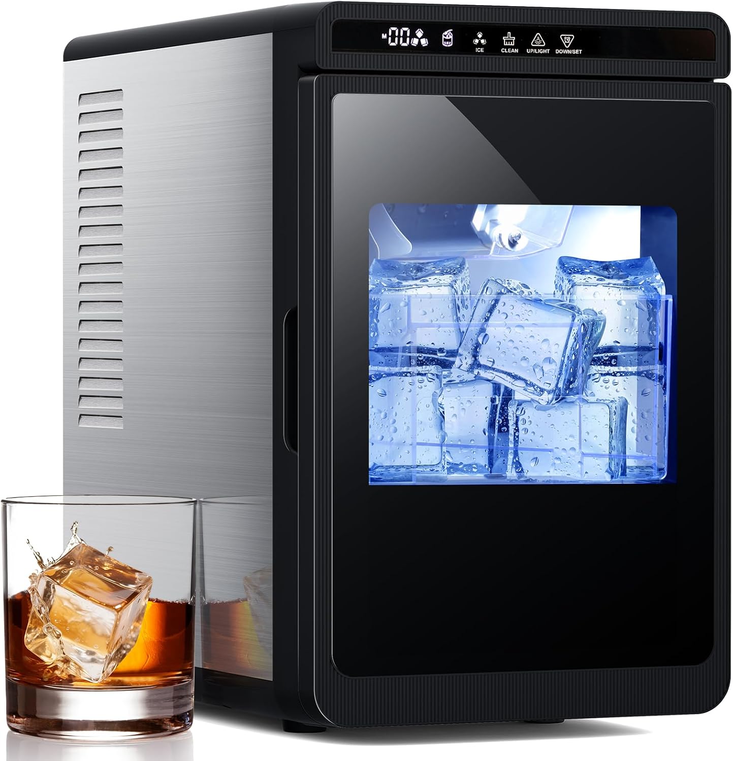 Crystal Clear Cubic Ice Makers Countertop Makes 3 Large, 1.6" Clear Ice Cubes in 15 Mins