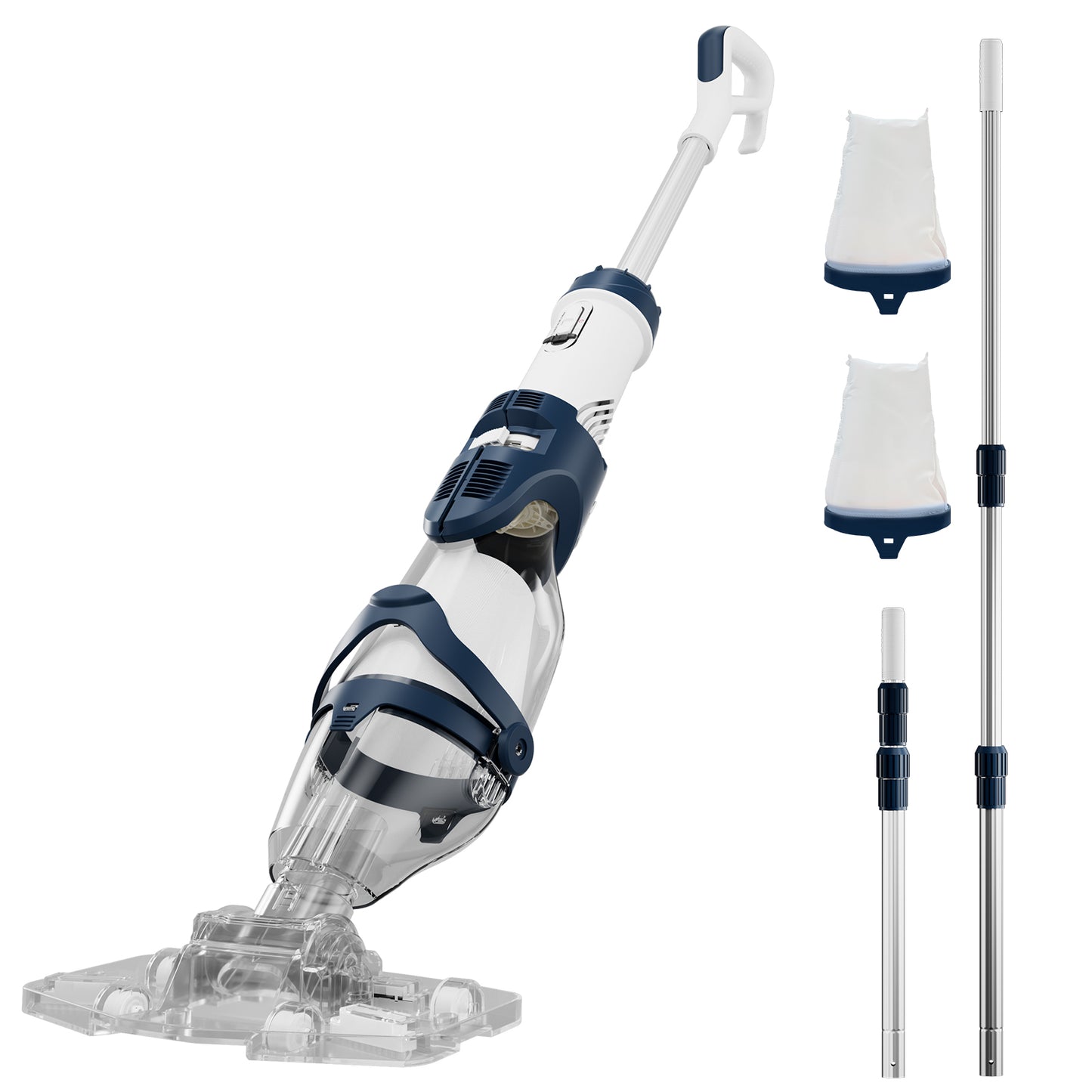 COWSAR Pool Vacuum for Above Ground Pool, New VortexForce™ Technology - 19.5 GPM/50kPa Dual-Mode Powerful Suction, 13.4" Wider Head & 70.9" Telescopic Pole, 1H Runtime,for Above/Inground Pools, Blue
