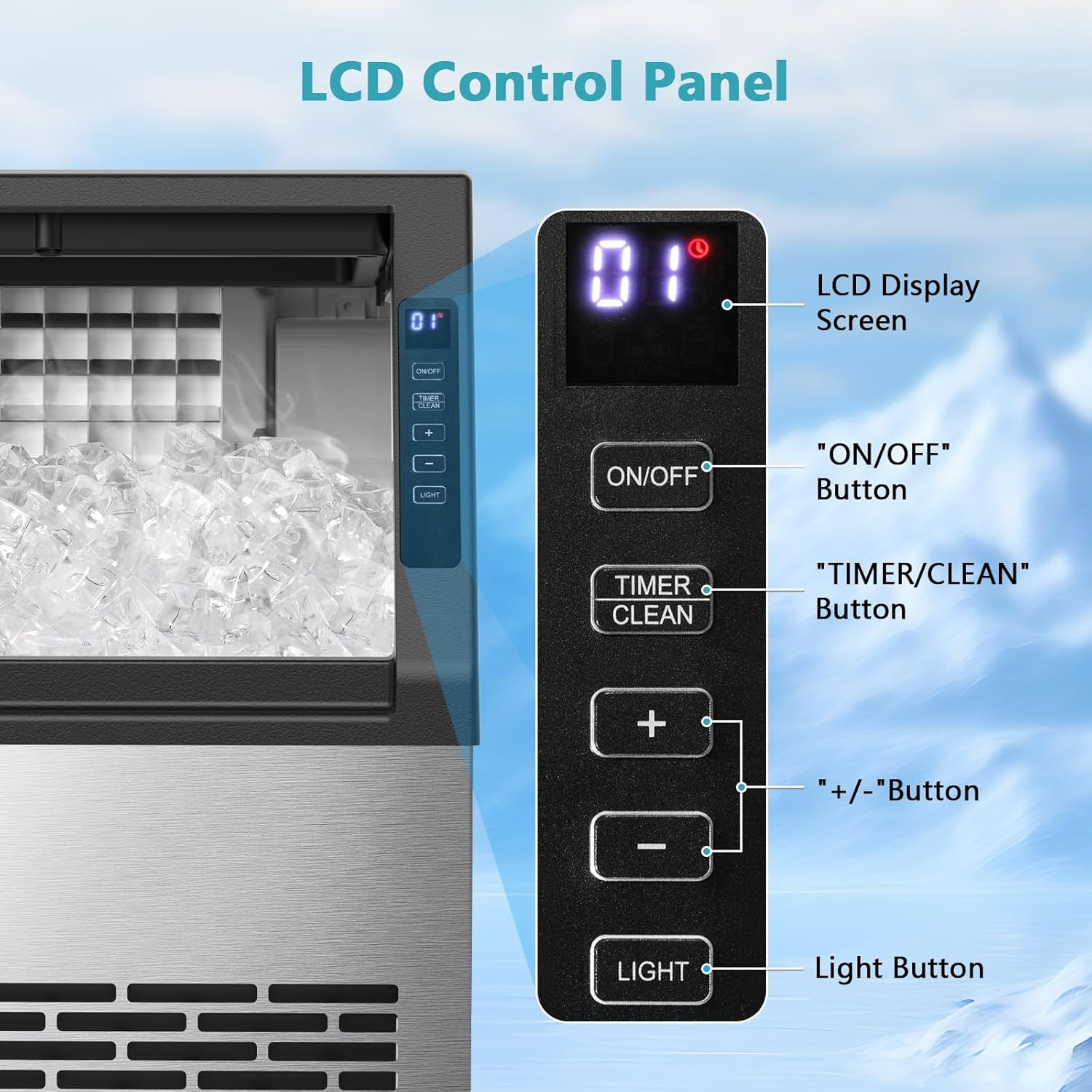 COWSAR 80Lbs/Day Commercial Ice Maker – Self-Cleaning, 24Lbs Storage, Freestanding