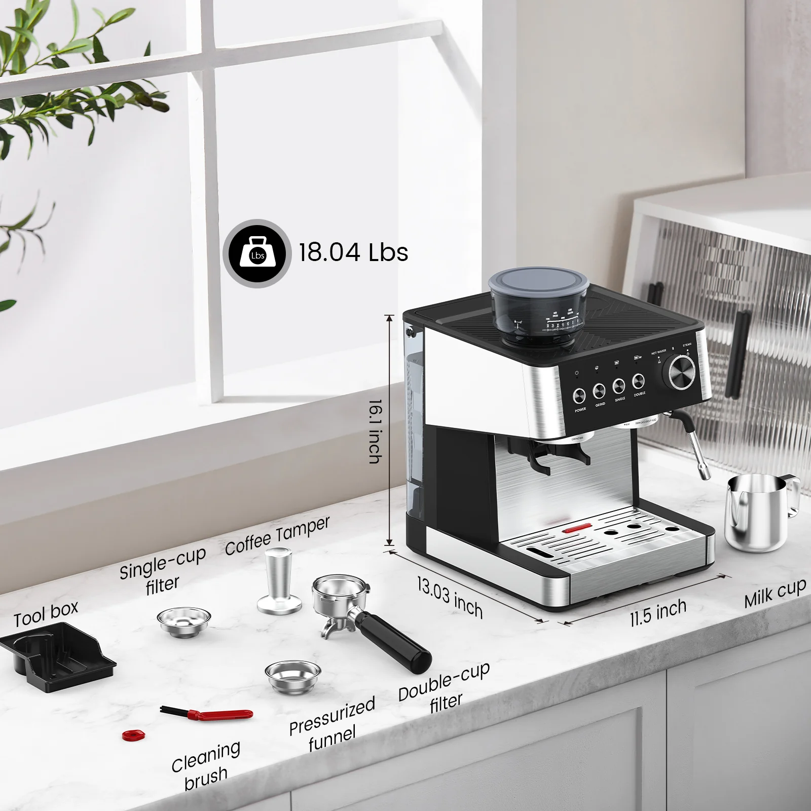 Cowsar 20-Bar Commercial Espresso Machine with Grinder