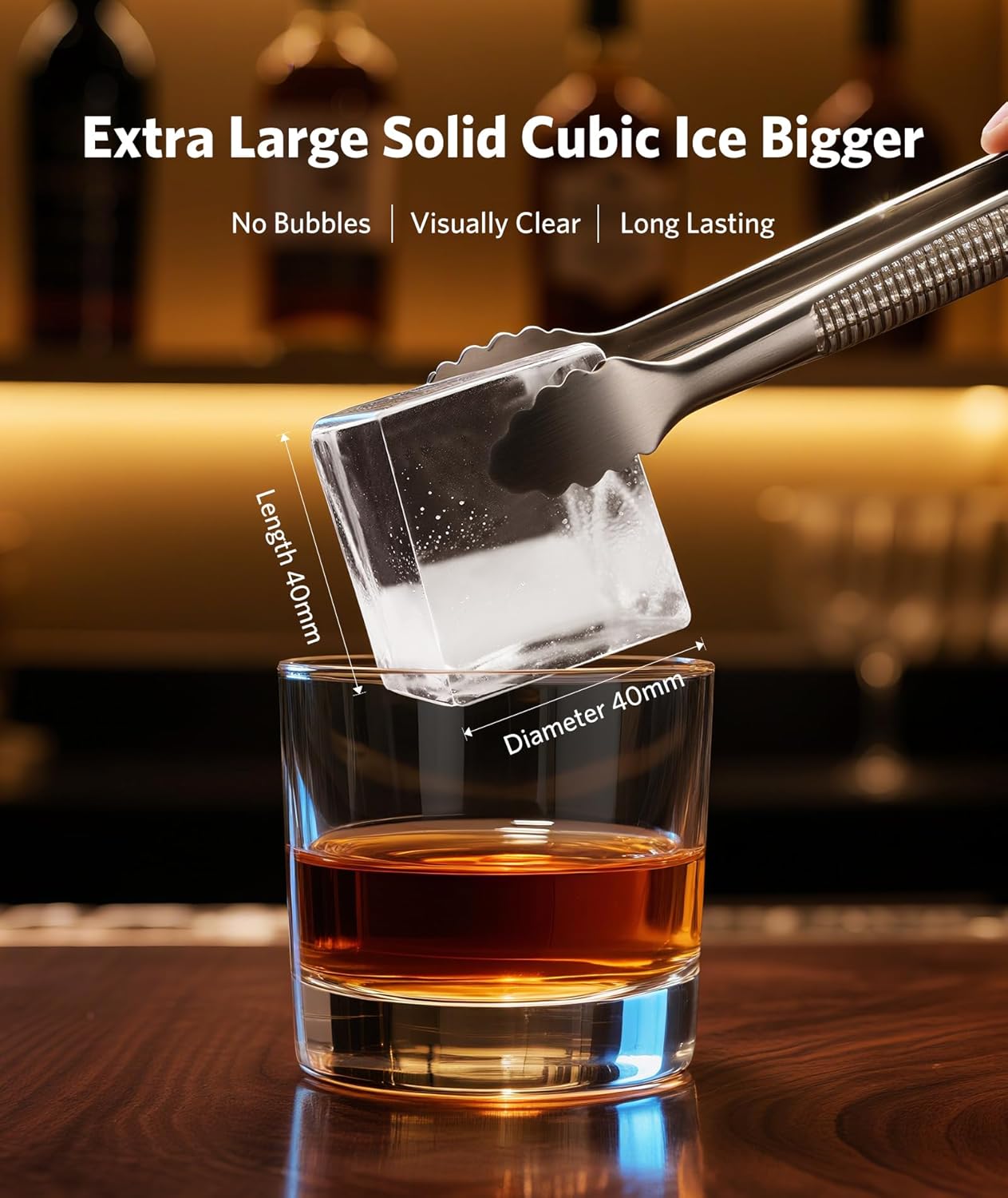 Crystal Clear Cubic Ice Makers Countertop Makes 3 Large, 1.6" Clear Ice Cubes in 15 Mins