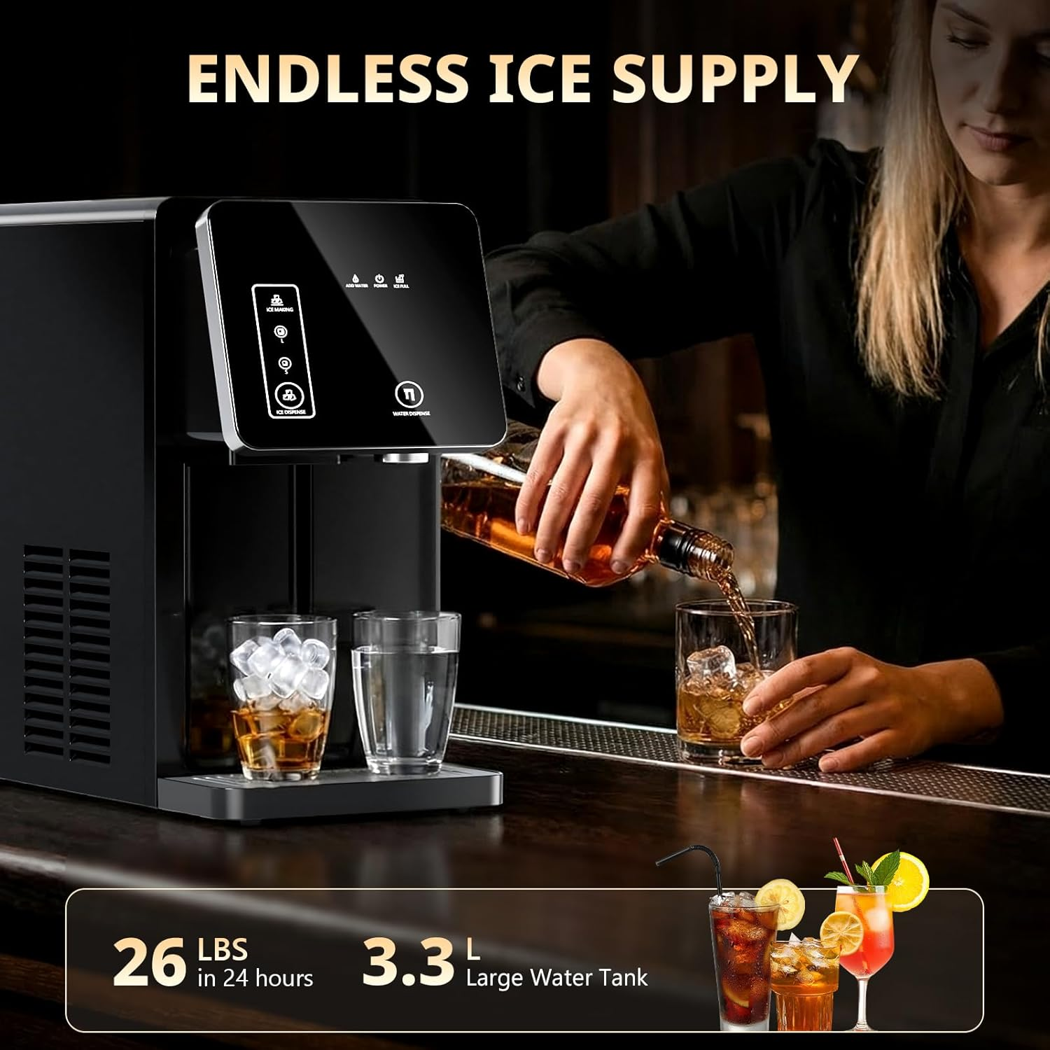 Cowsar 2-in-1 Countertop Ice Maker with Water Dispenser, 9 Ice Cubes Release in 8 Mintues