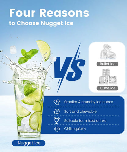 Nugget Ice Maker Countertop, Portable Ice Makers with Soft Chewable Ice, 34lbs/24H