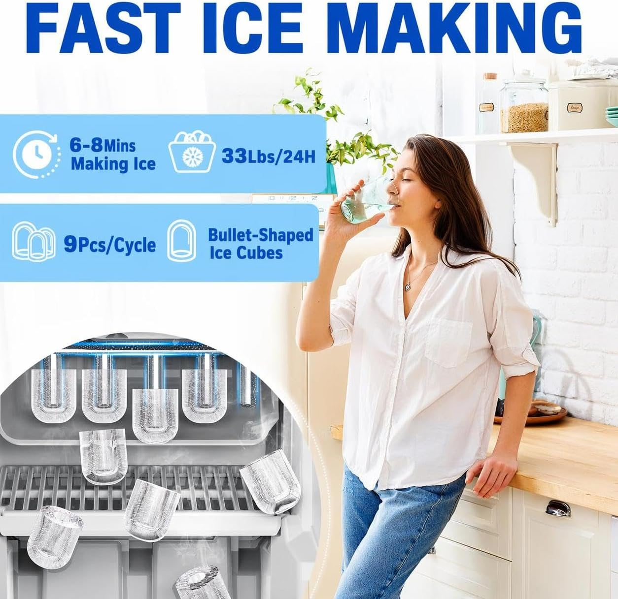 COWSAR 3-in-1 Water Cooler &  Ice Maker – Hot & Cold Water Dispenser, 33 Lbs/Day Ice Maker