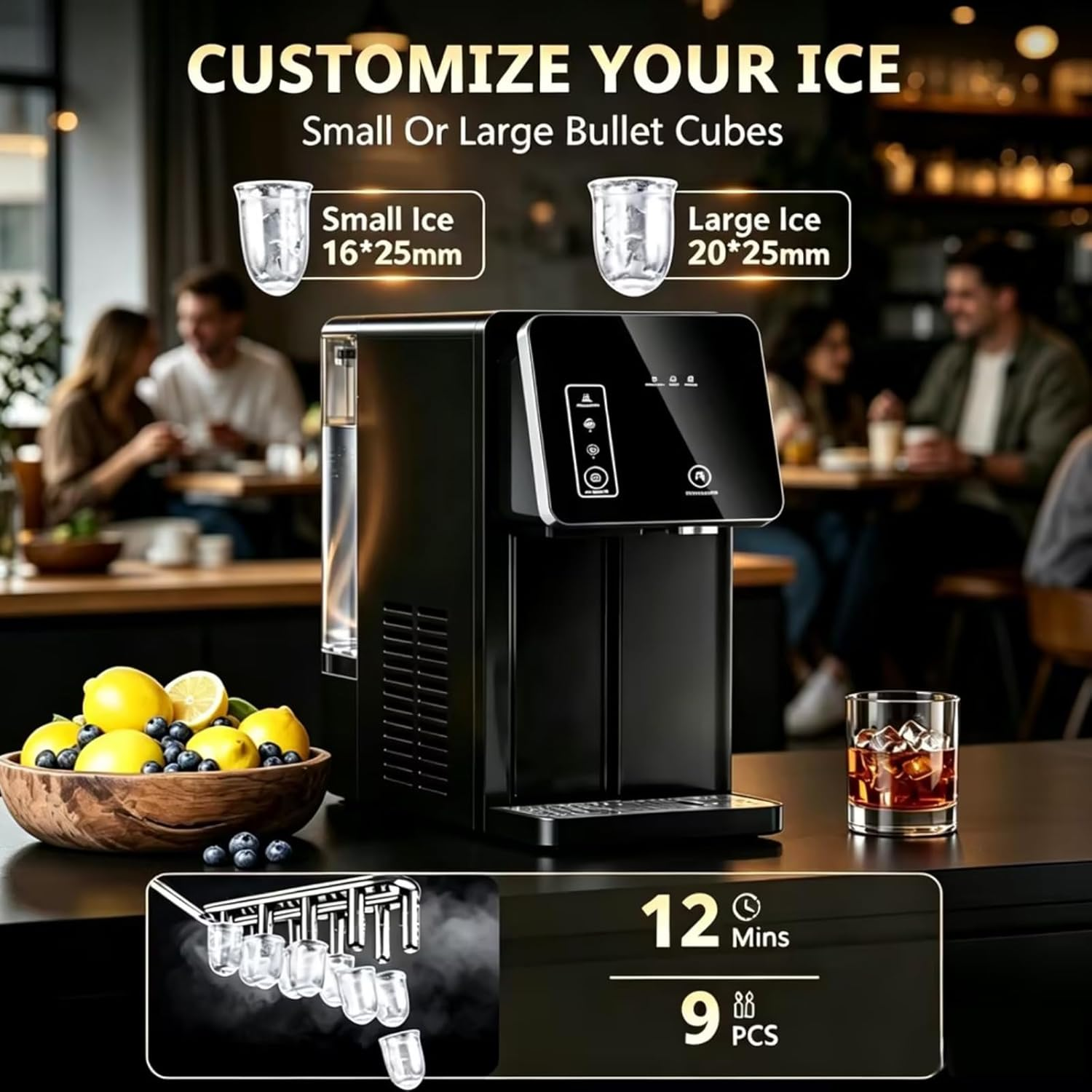 Cowsar 2-in-1 Countertop Ice Maker with Water Dispenser, 9 Ice Cubes Release in 8 Mintues