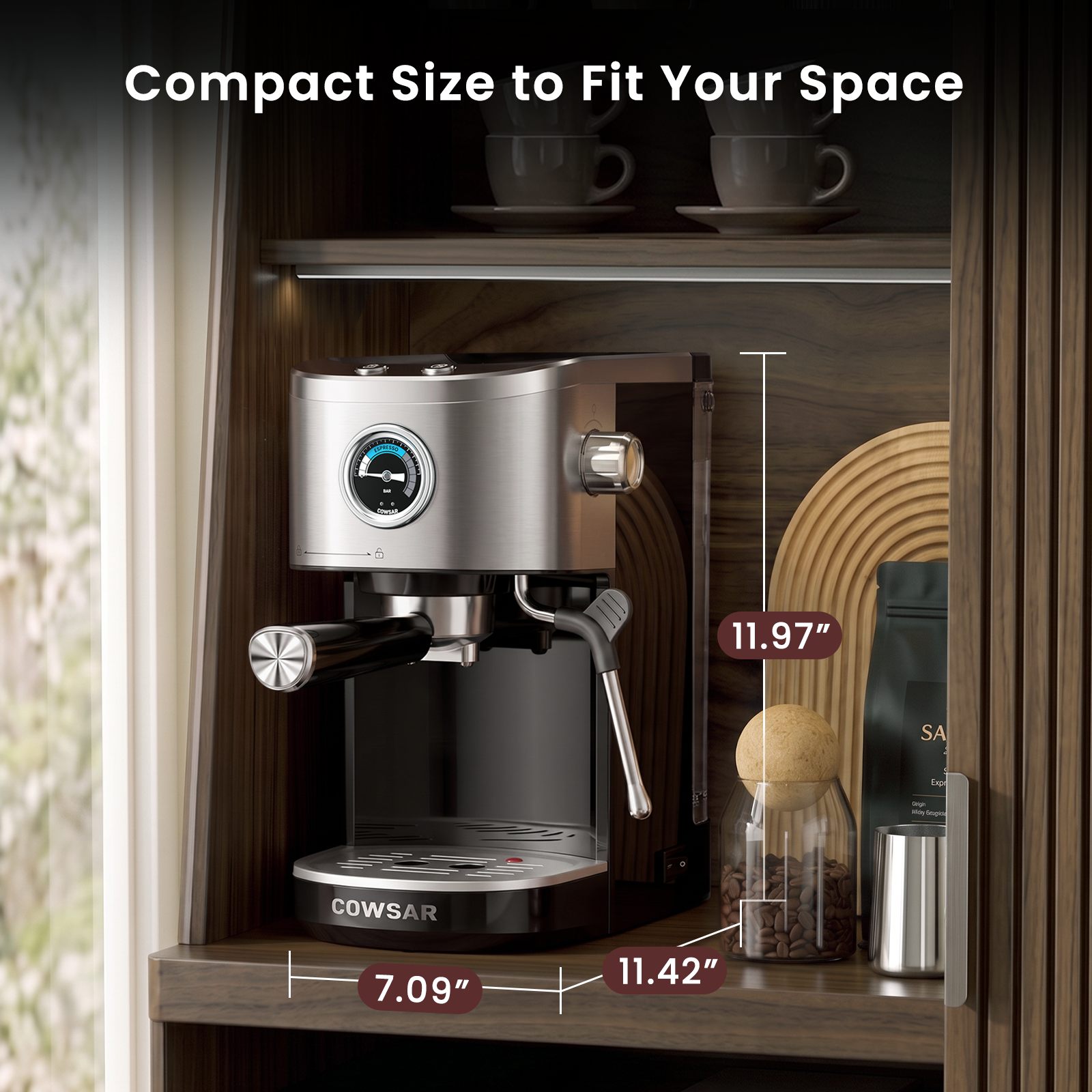 COWSAR 20 Bar Espresso Machine with Fast Heating System, Brew Ready in 5s, 3s Instant Steam