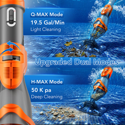 COWSAR Pool Vacuum for Above Ground Pool, New VortexForce™ Technology - 19.5 GPM/50kPa Dual-Mode Powerful Suction, 13.4" Wider Head & 70.9" Telescopic Pole, 1H Runtime,for Above/Inground Pools, Blue
