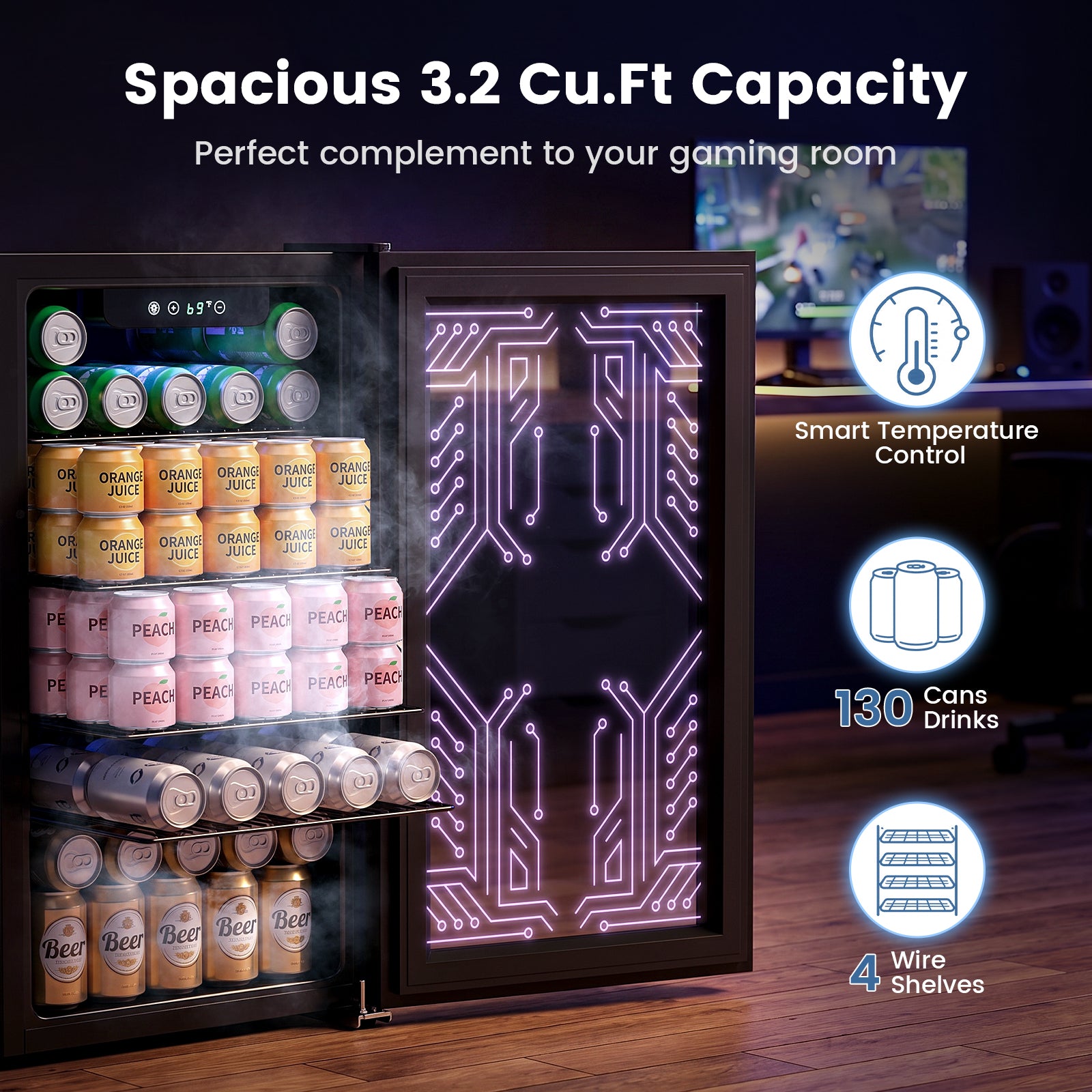 Cowsar Silent 3.2 Cu.Ft Gaming Beverage Refrigerator