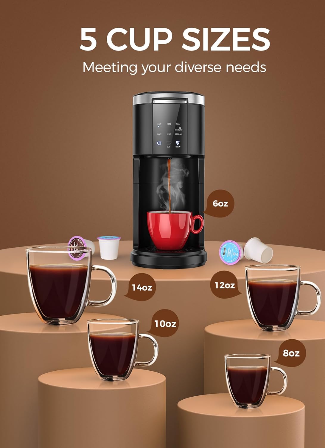 Single Serve Coffee Maker 5 Brew Sizes