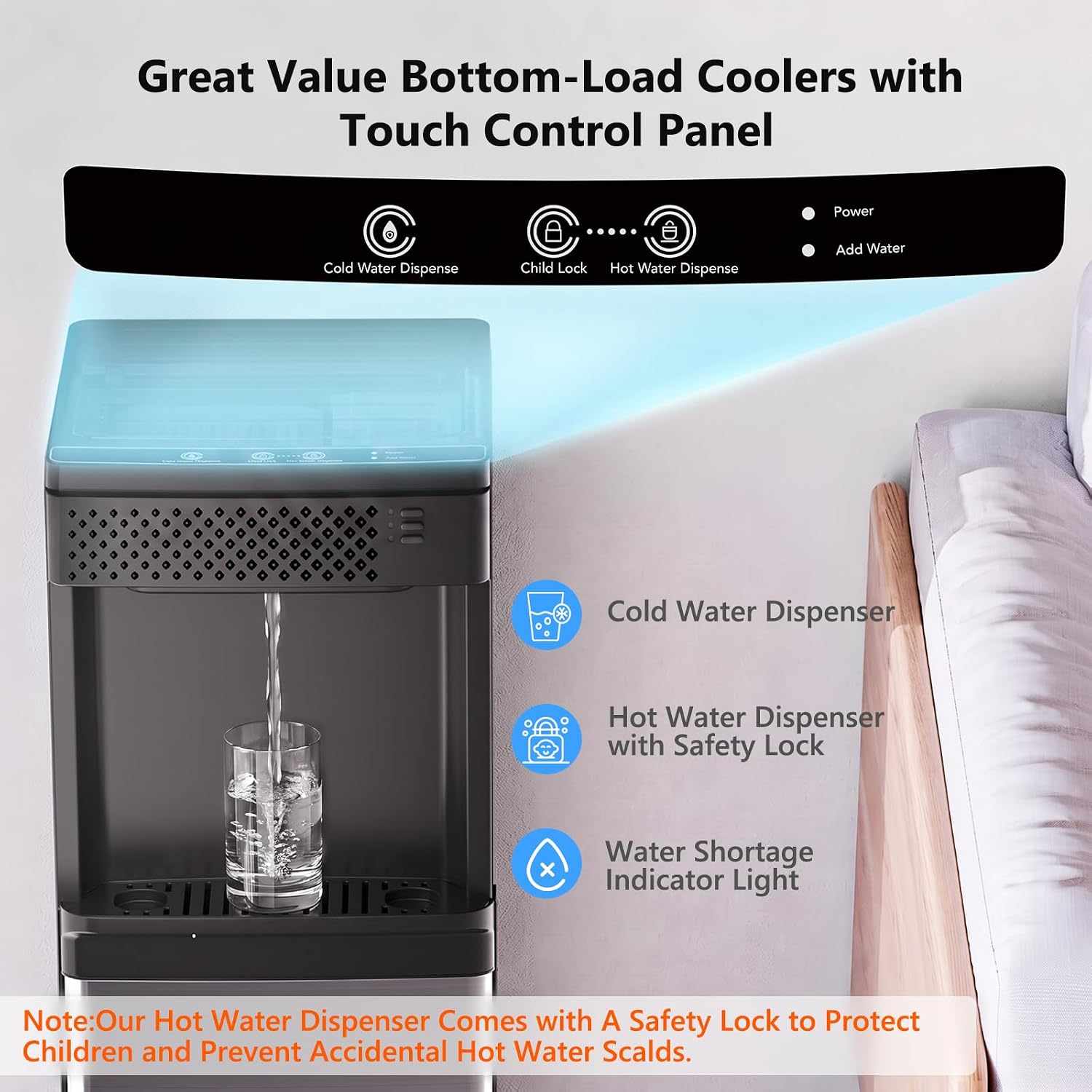 COWSAR Water Dispenser with Ice Maker – 5-Gallon Bottom Load, Hot & Cold, 33 Lbs/Day Ice Maker