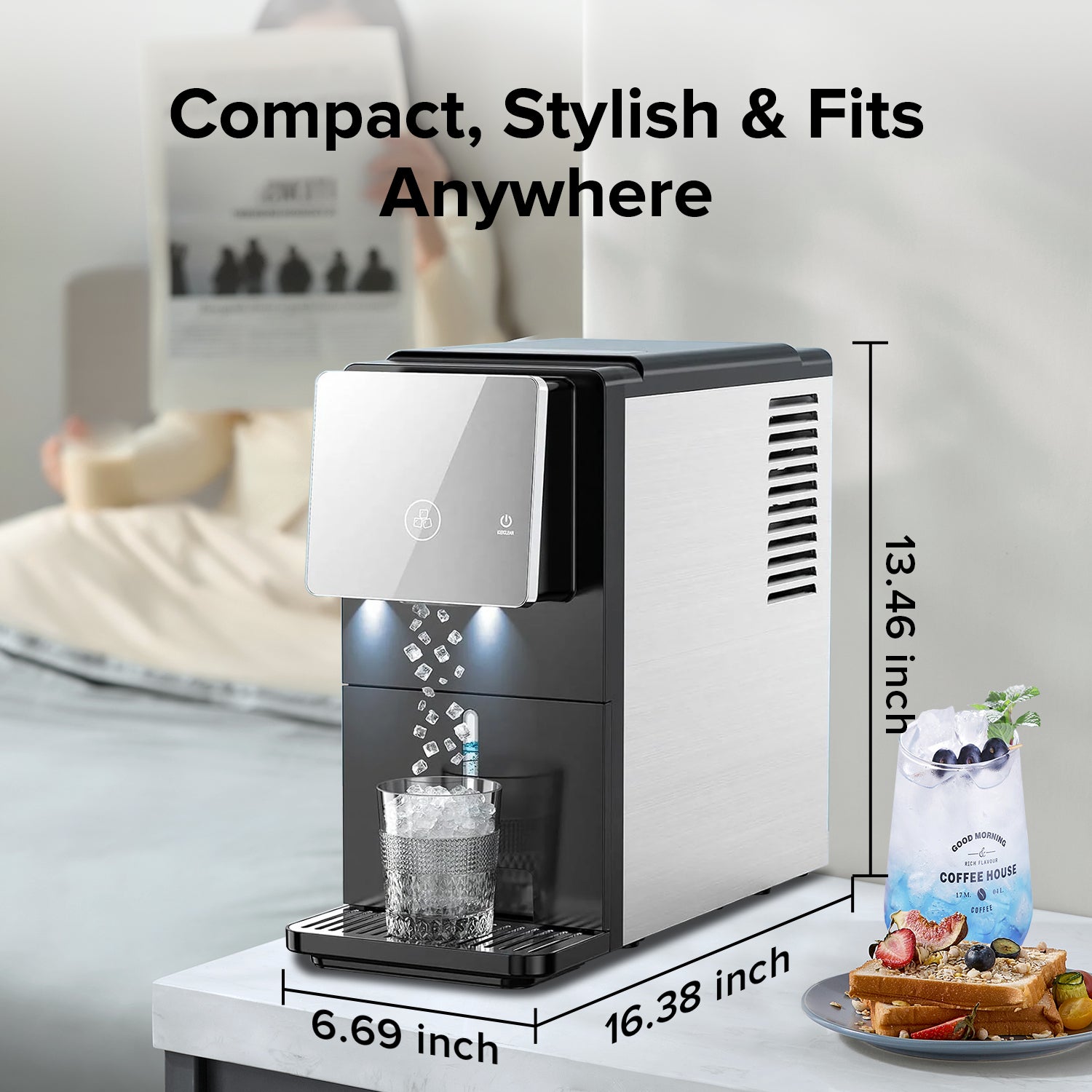 Cowsar Silent Nugget Ice Maker – 33 lbs/24H, Self-Cleaning, 1.8L Tank