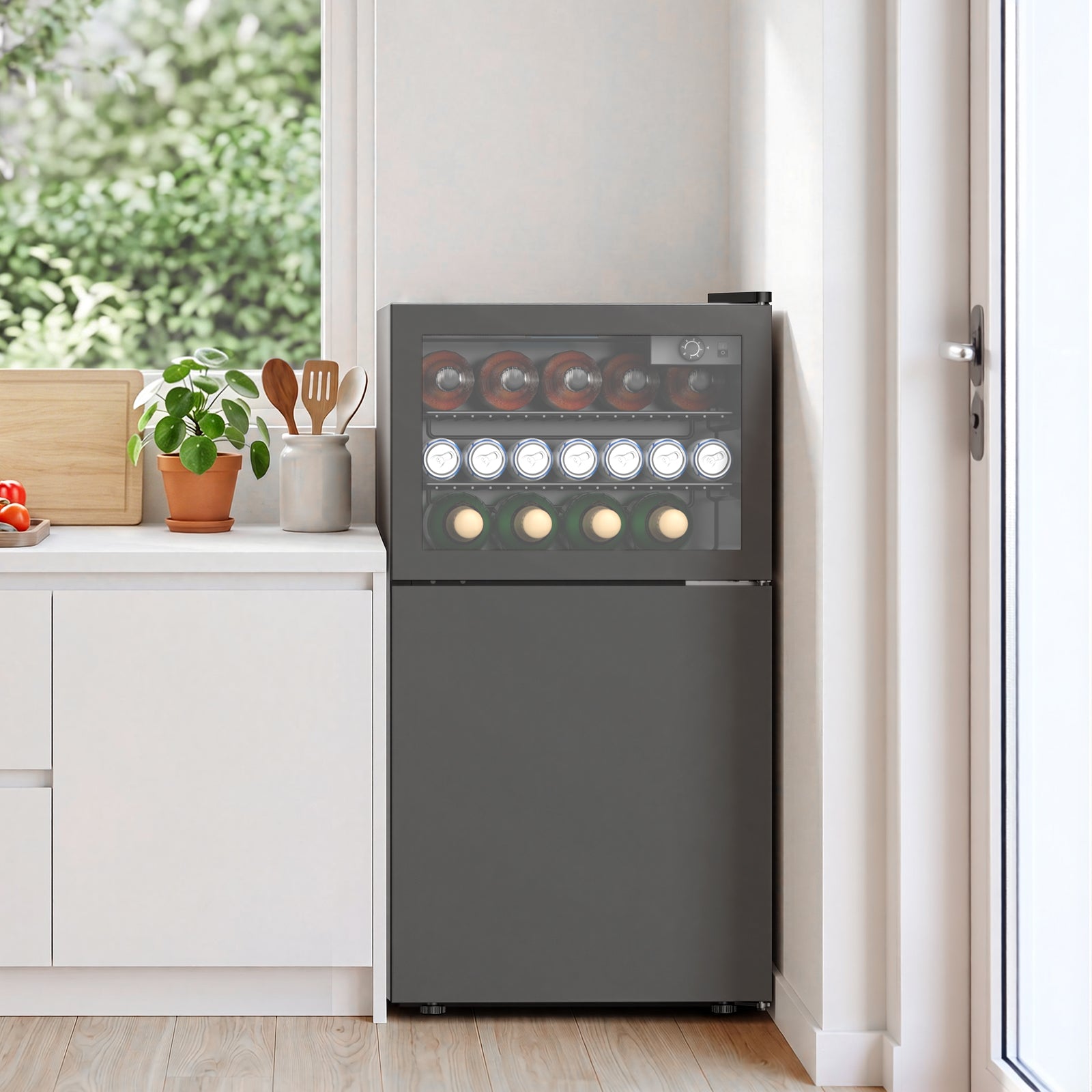Cowsar 2.6 Cu.Ft Mini Fridge with Freezer, 2 Door Compact Refrigerator Cooler Reversible Door