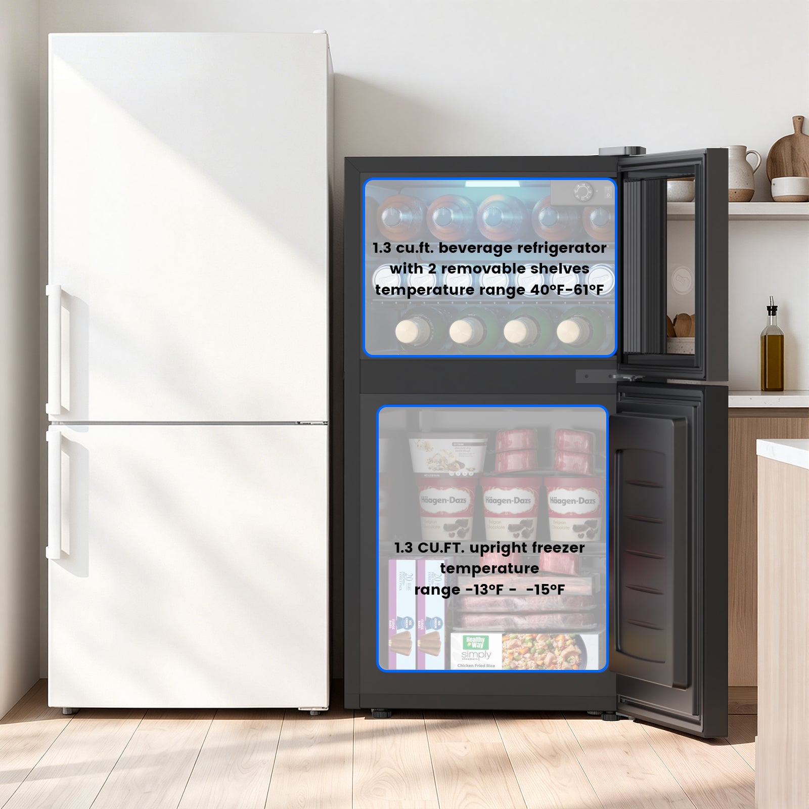 Cowsar 2.6 Cu.Ft Mini Fridge with Freezer, 2 Door Compact Refrigerator Cooler Reversible Door