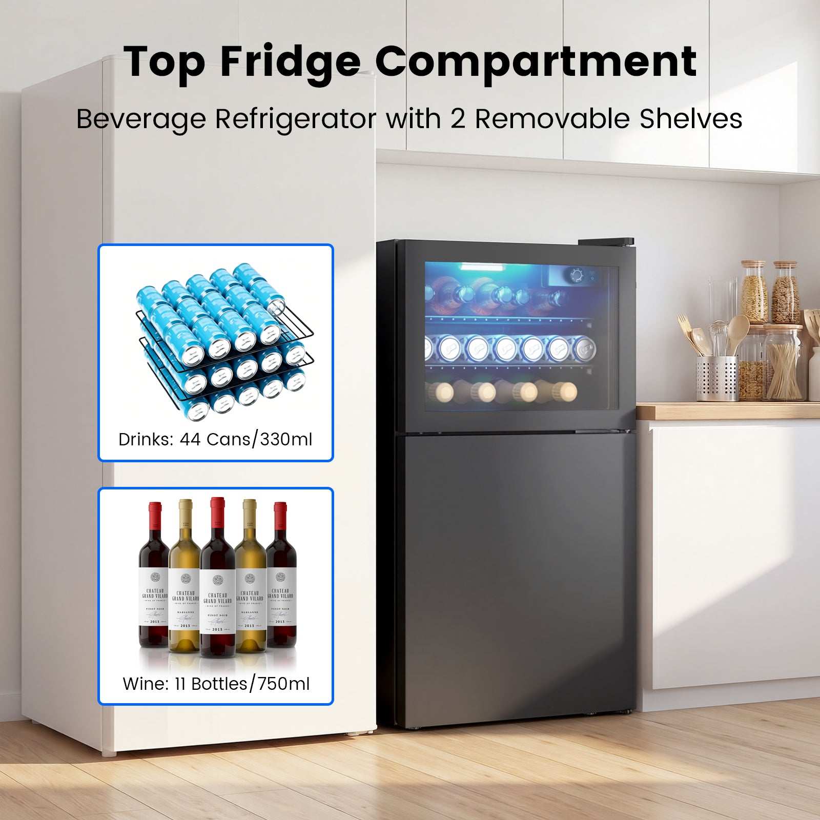 Cowsar 2.6 Cu.Ft Mini Fridge with Freezer, 2 Door Compact Refrigerator Cooler Reversible Door