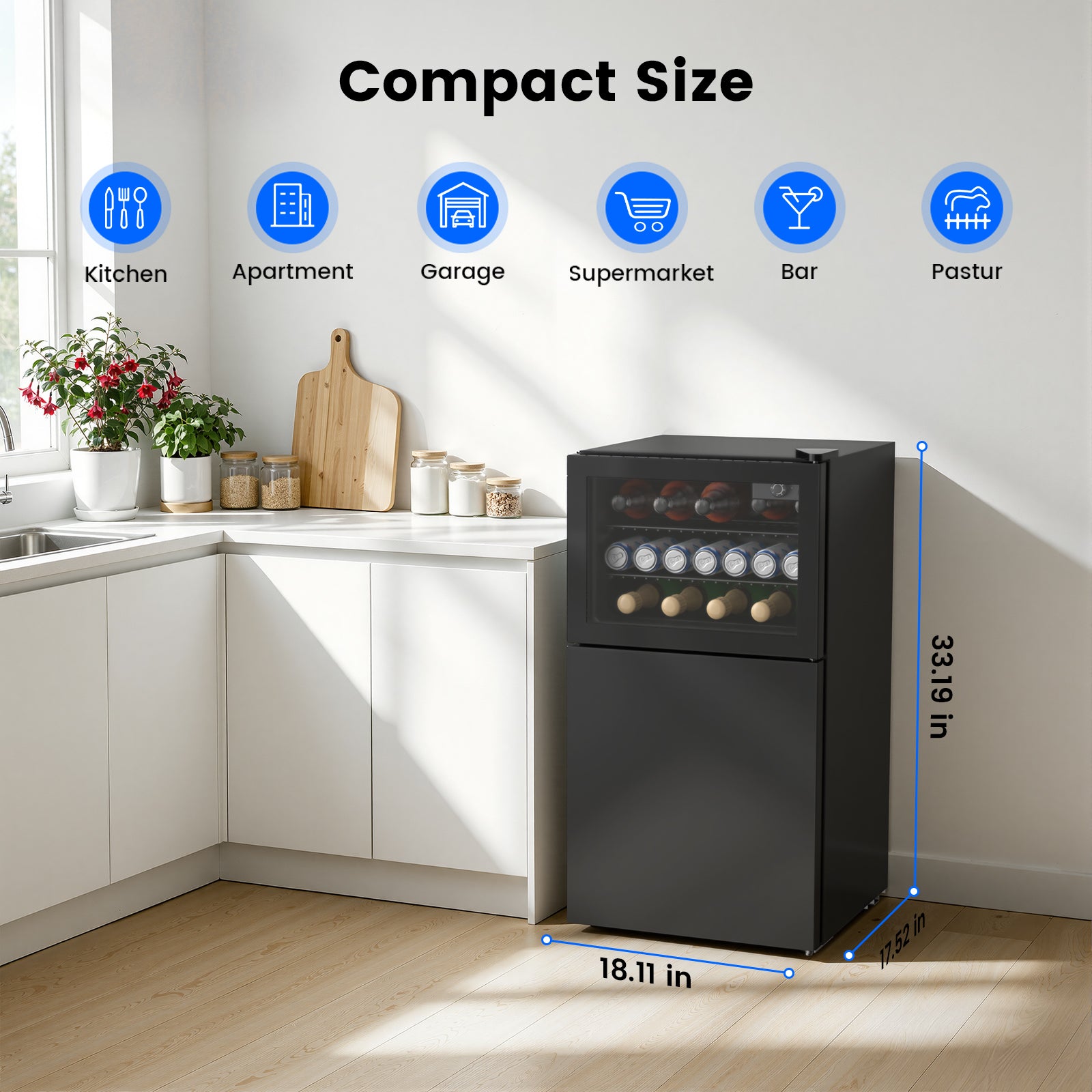 Cowsar 2.6 Cu.Ft Mini Fridge with Freezer, 2 Door Compact Refrigerator Cooler Reversible Door