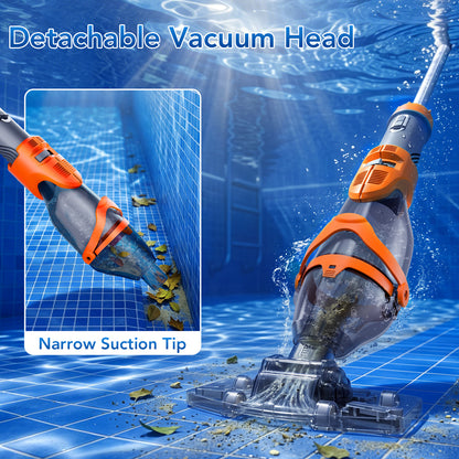 COWSAR Pool Vacuum for Above Ground Pool, New VortexForce™ Technology - 19.5 GPM/50kPa Dual-Mode Powerful Suction, 13.4" Wider Head & 70.9" Telescopic Pole, 1H Runtime,for Above/Inground Pools, Blue
