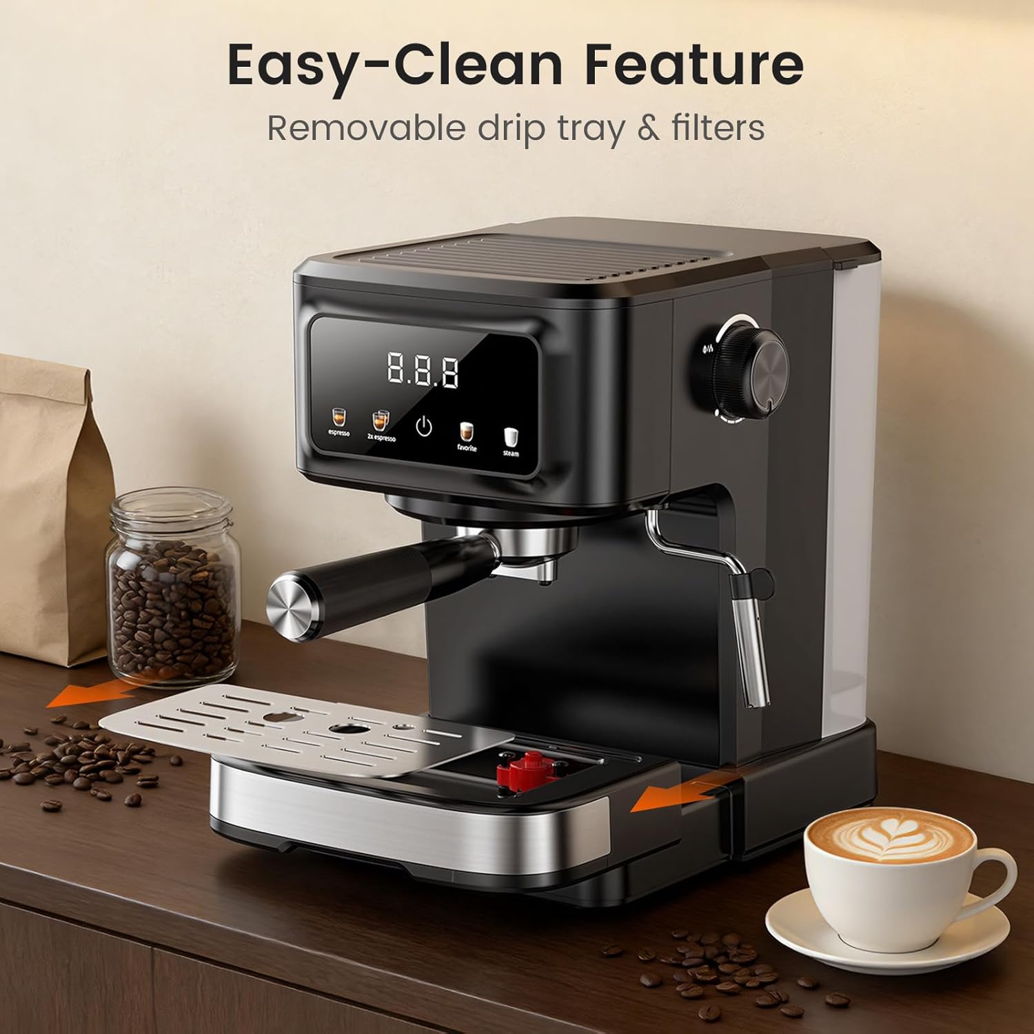Espresso Machine 15 Bar Compact Electric Coffee Maker with Milk Frother