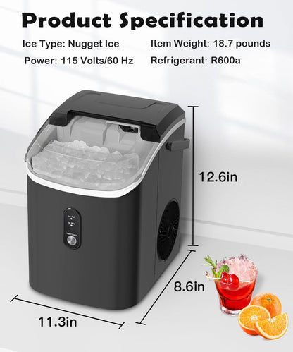 Nugget Ice Maker Countertop, Chewable Pebble Ice 34Lbs Per Day, Crunchy Pellet Ice Cubes