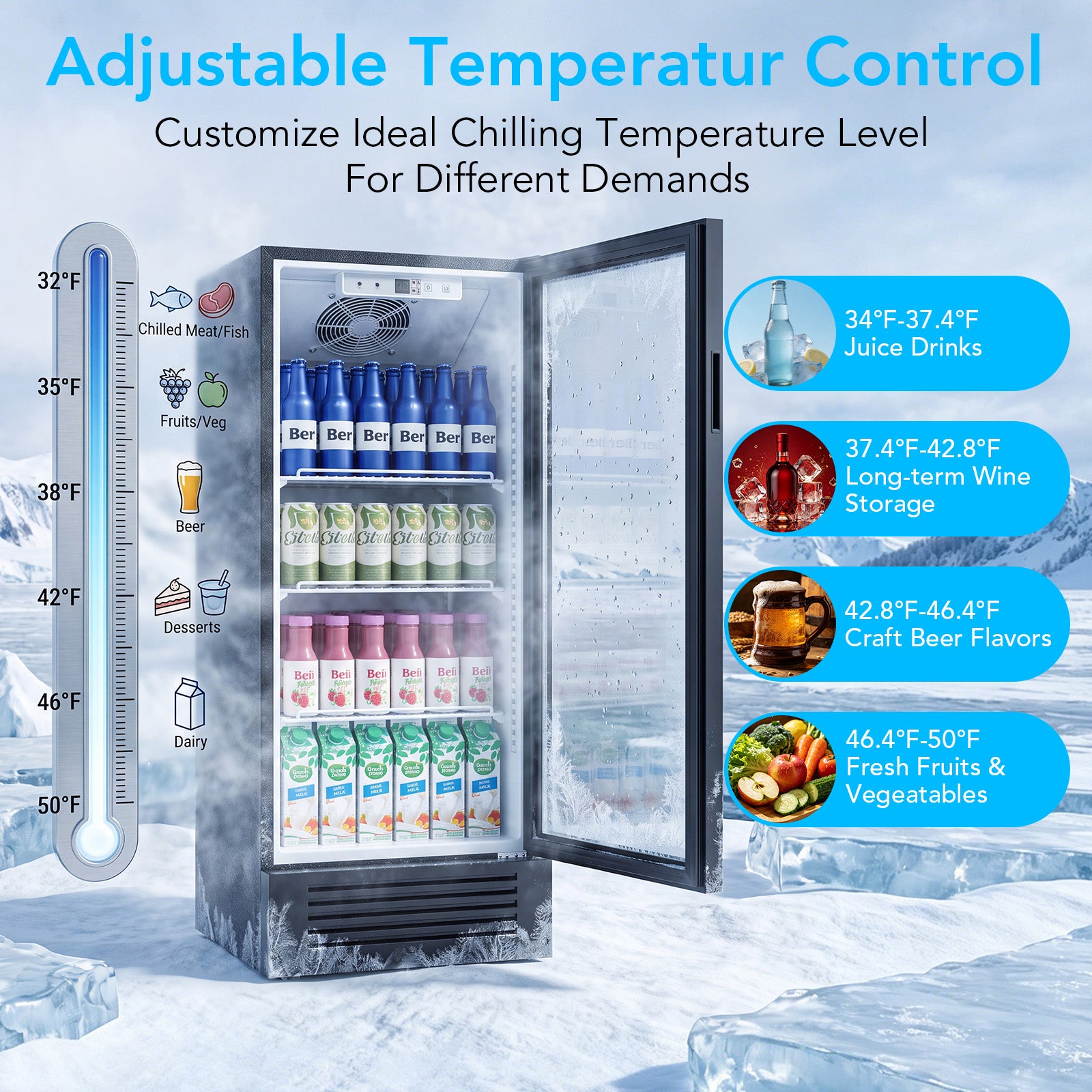 COWSAR 6 Cu. Ft. Beverage Cooler with Double-Layer Glass Door & Swivel Casters
