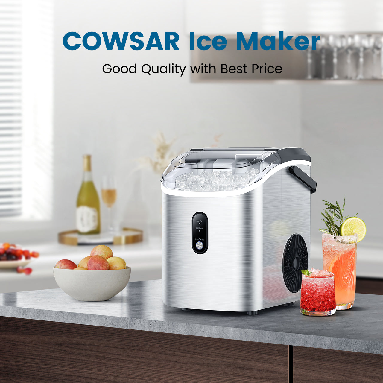 Nugget Ice Maker Countertop, Chewable Pebble Ice 34Lbs Per Day