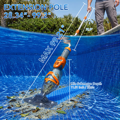 COWSAR Pool Vacuum for Above Ground Pool, New VortexForce™ Technology - 19.5 GPM/50kPa Dual-Mode Powerful Suction, 13.4" Wider Head & 70.9" Telescopic Pole, 1H Runtime,for Above/Inground Pools, Blue