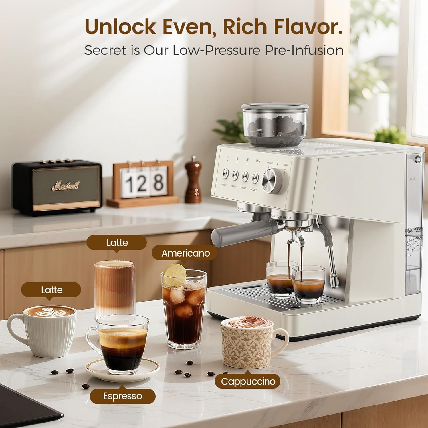 Cowsar 15-Bar Commercial Espresso Machine with Grinder