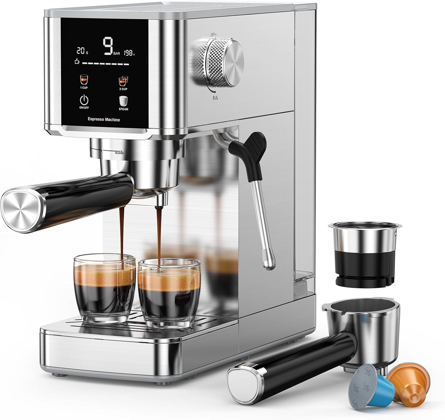 COWSAR Espresso Maker – 20-Bar Pressure, LED Display & Steam Wand