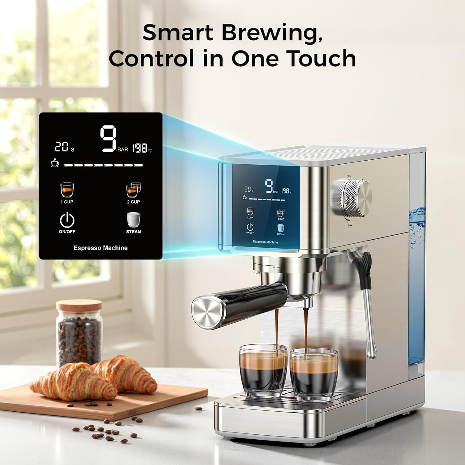 COWSAR Espresso Maker – 20-Bar Pressure, LED Display & Steam Wand