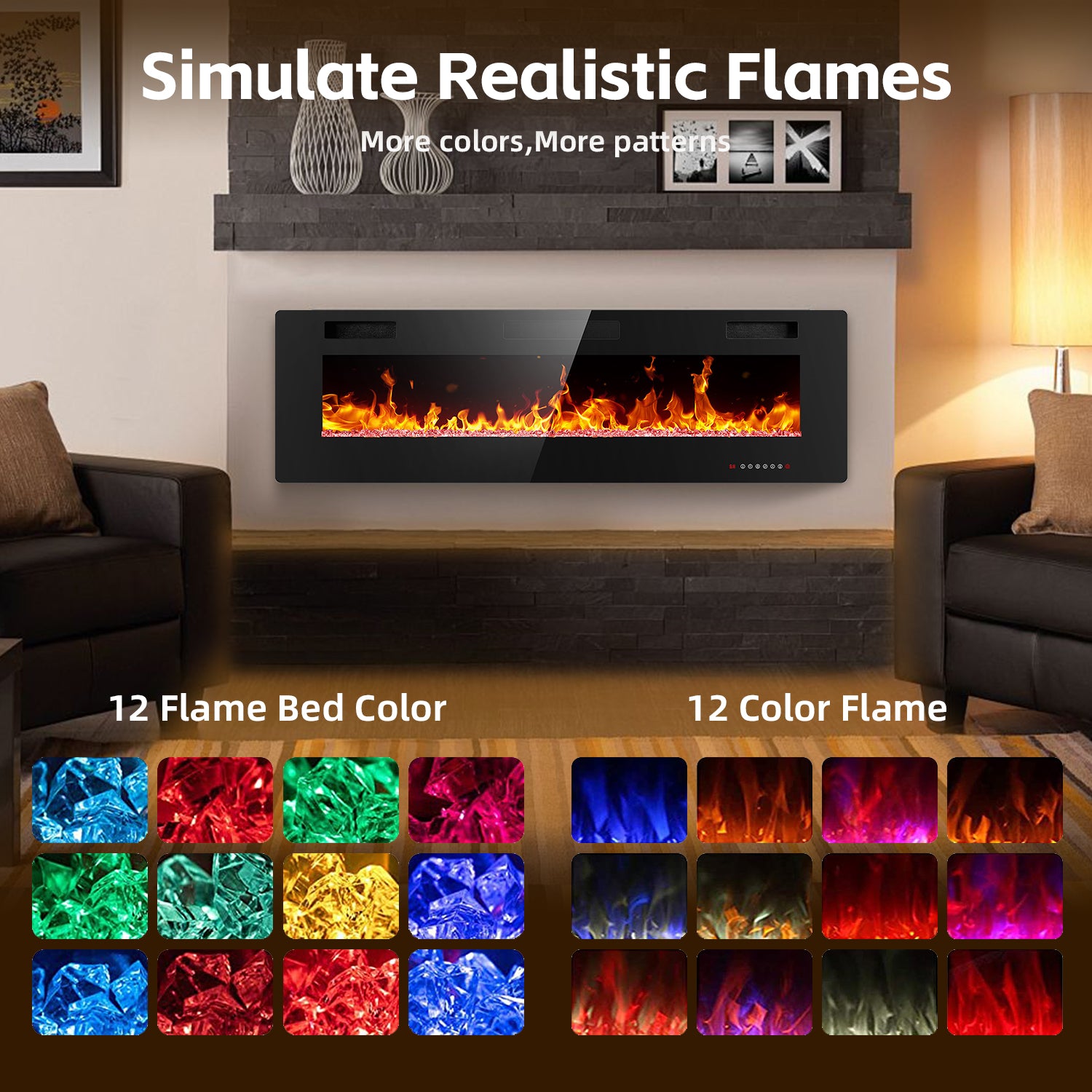 Electric Fireplace Insert 30/36/42/50/60/68 Inch 750W/1500W