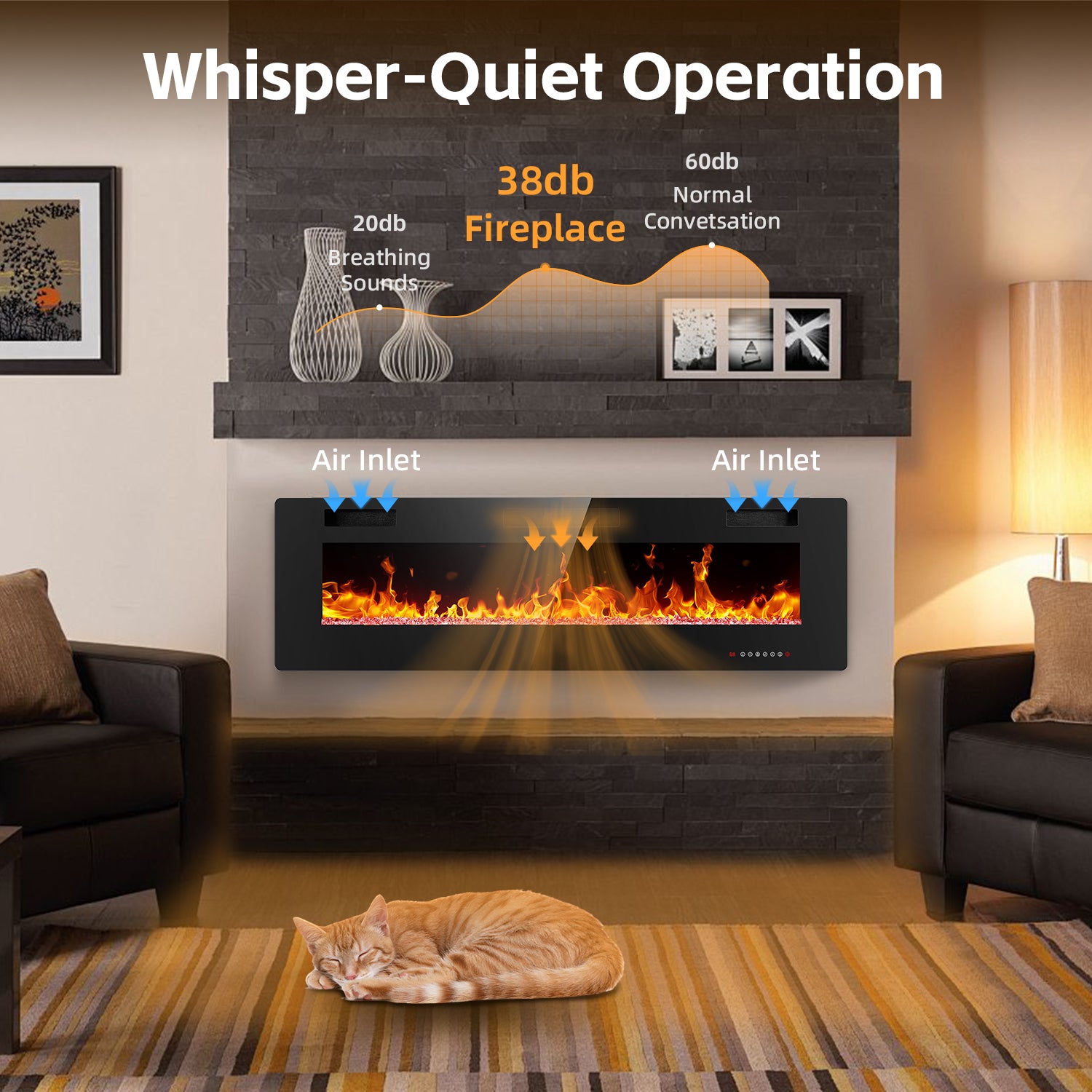 Electric Fireplace Insert 30/36/42/50/60/68 Inch 750W/1500W