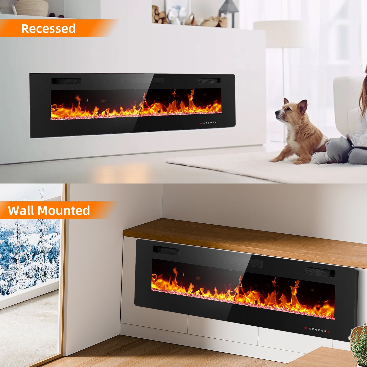 Electric Fireplace Insert 30/36/42/50/60/68 Inch 750W/1500W