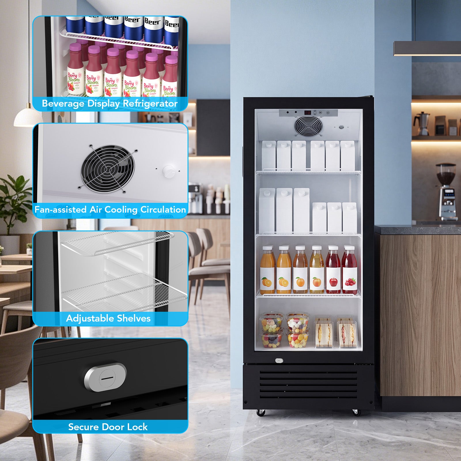 COWSAR 6 Cu. Ft. Beverage Cooler with Double-Layer Glass Door & Swivel Casters